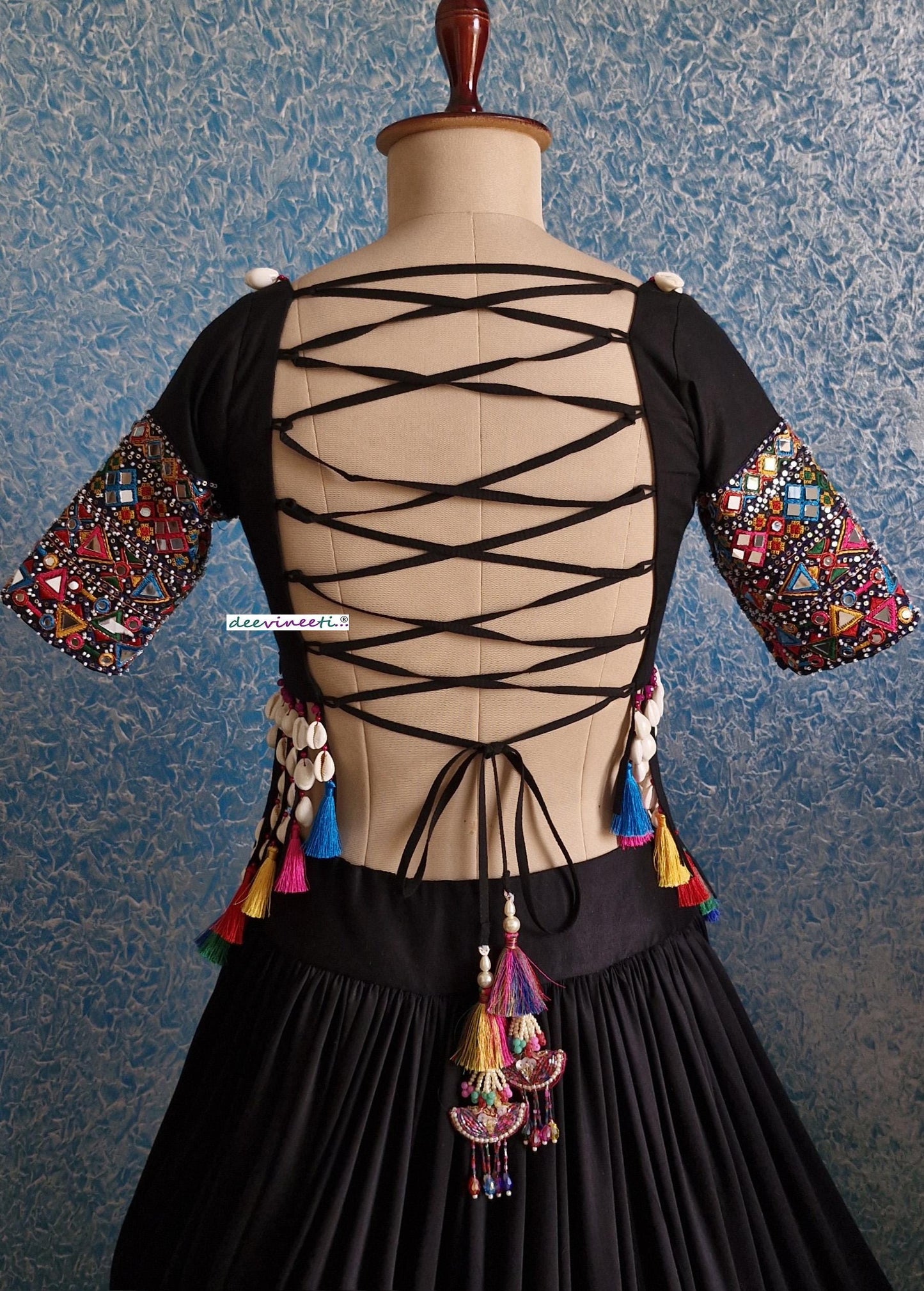 Black Modal Cotton Mirror Embroidered Dandiya Blouse DVBL_375