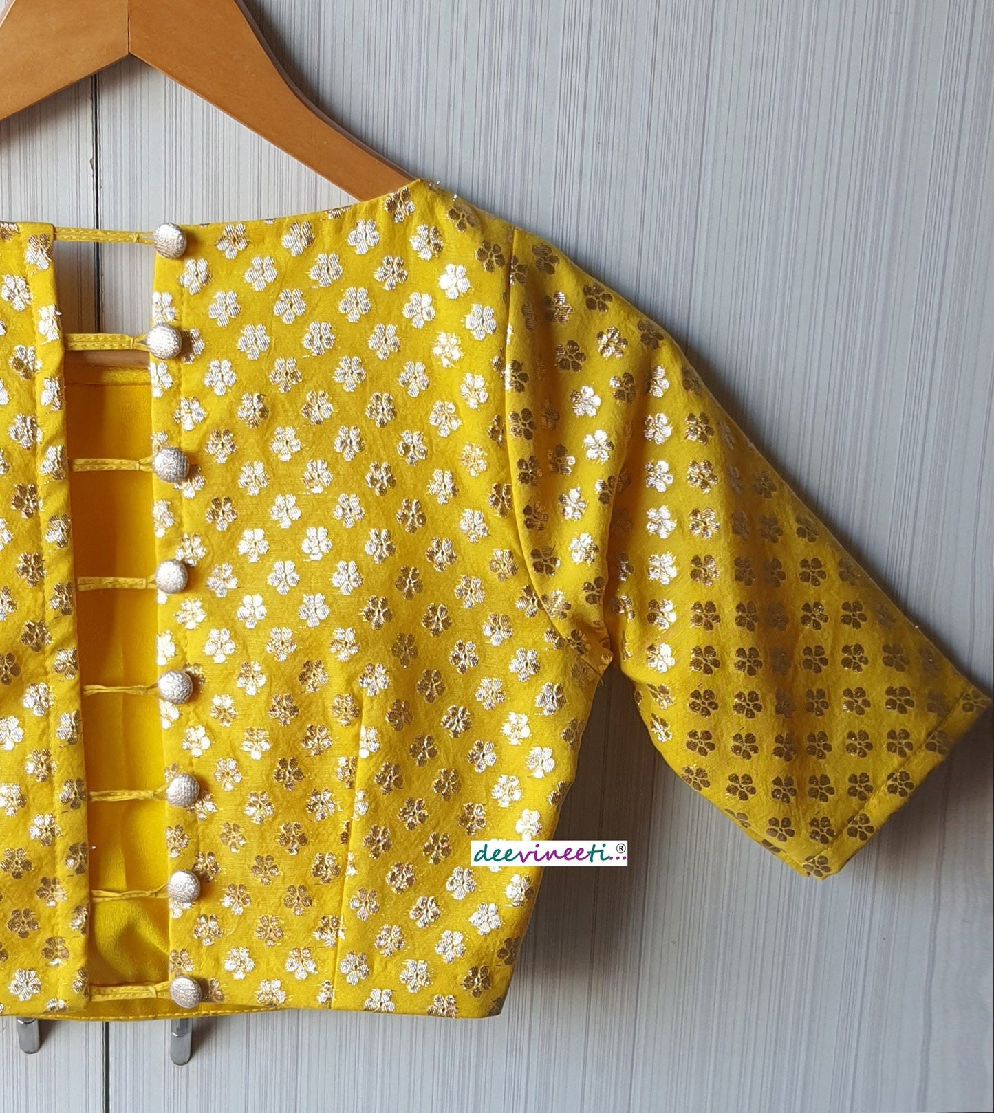 Yellow Chanderi Brocade Boat Neck Blouse. DVBL_068