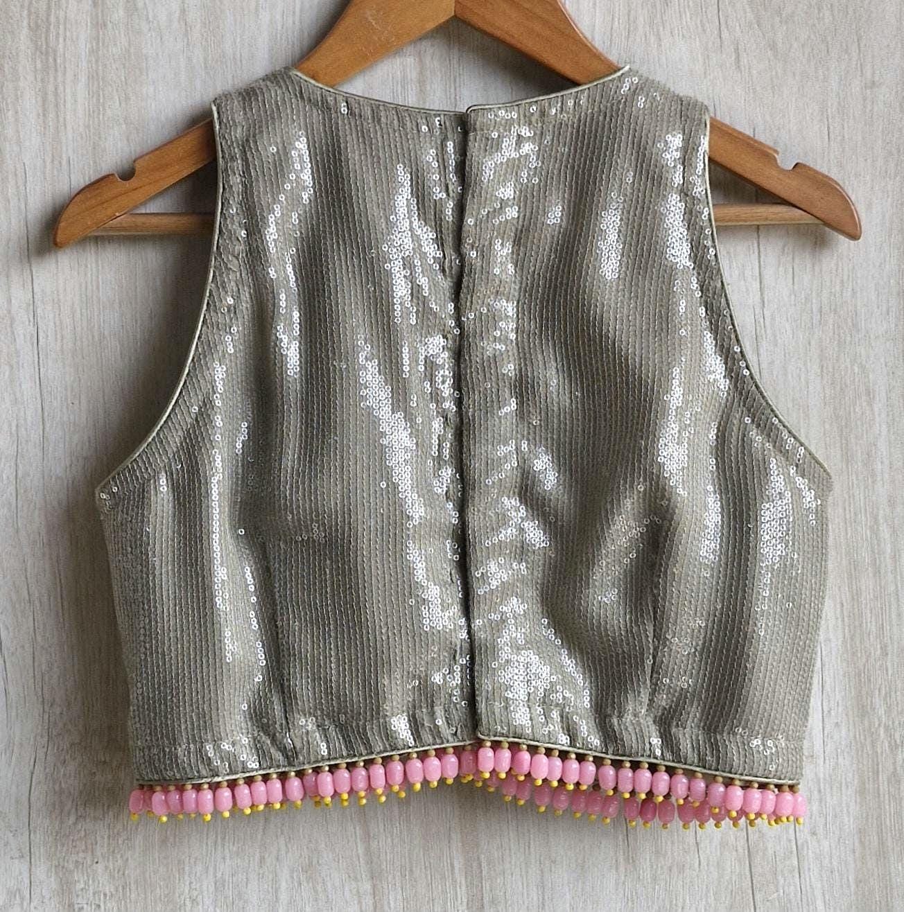 Sequins Embroidered Greenish Grey Blouse DVBL_453