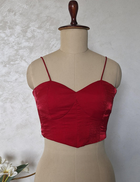 Cherry Red Organza Spaghetti Corset Blouse DVCB_005