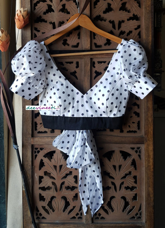 Black and White Polka Dot Puff Sleeves Blouse DVBL_242