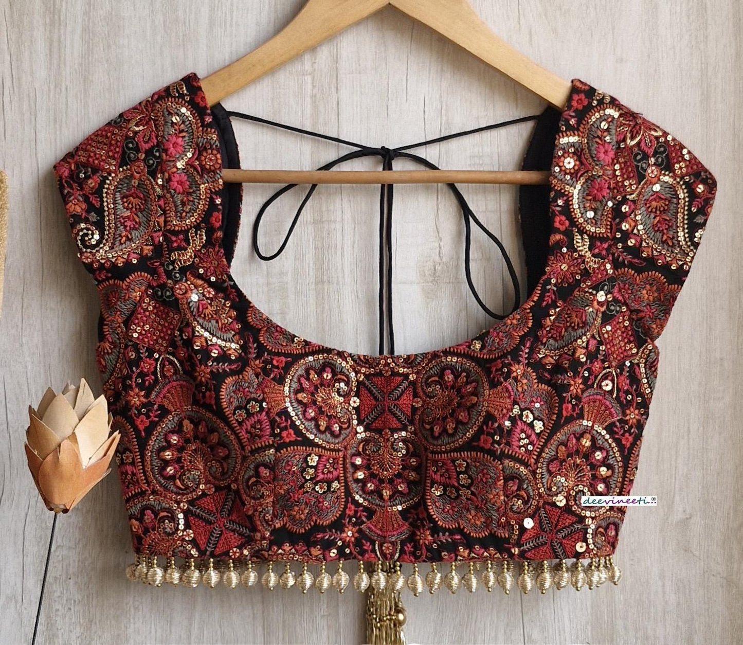 Black Embroidered Cap Sleeves Blouse  DVBL_390
