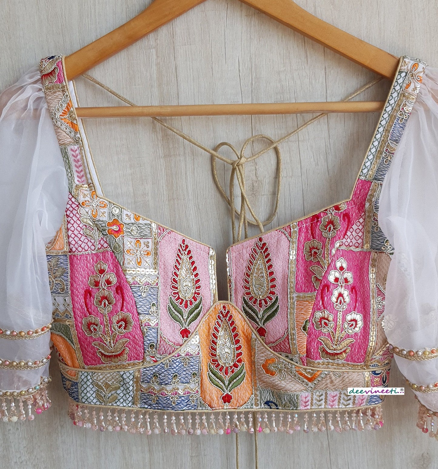 White Embroidered Deep Neck Puff Sleeves Blouse DVBL_300