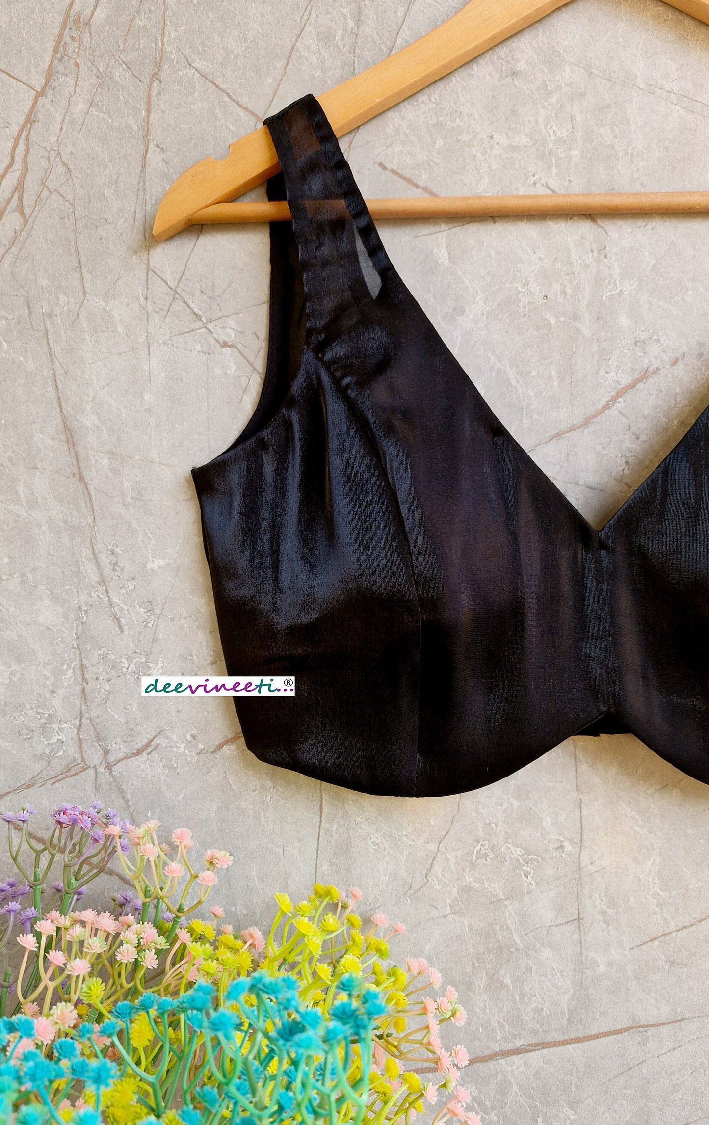 Black Organza V Neck Blouse DVBL_329