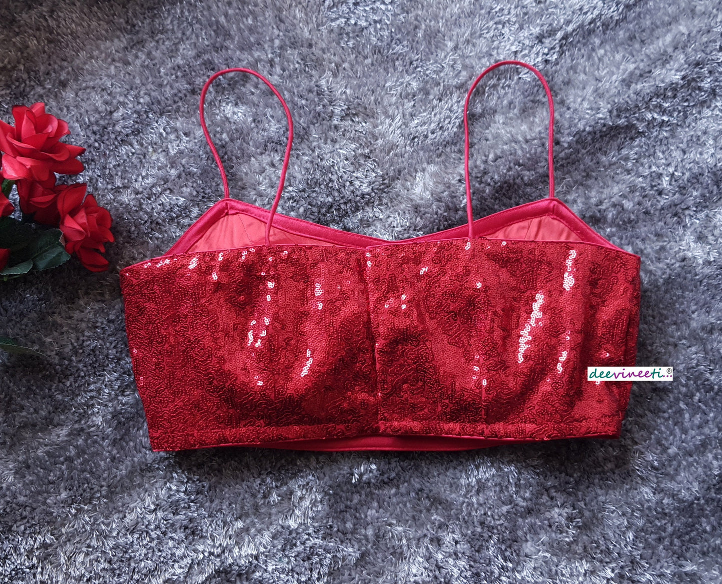 Red Sequins Spaghetti Blouse DVBL_112