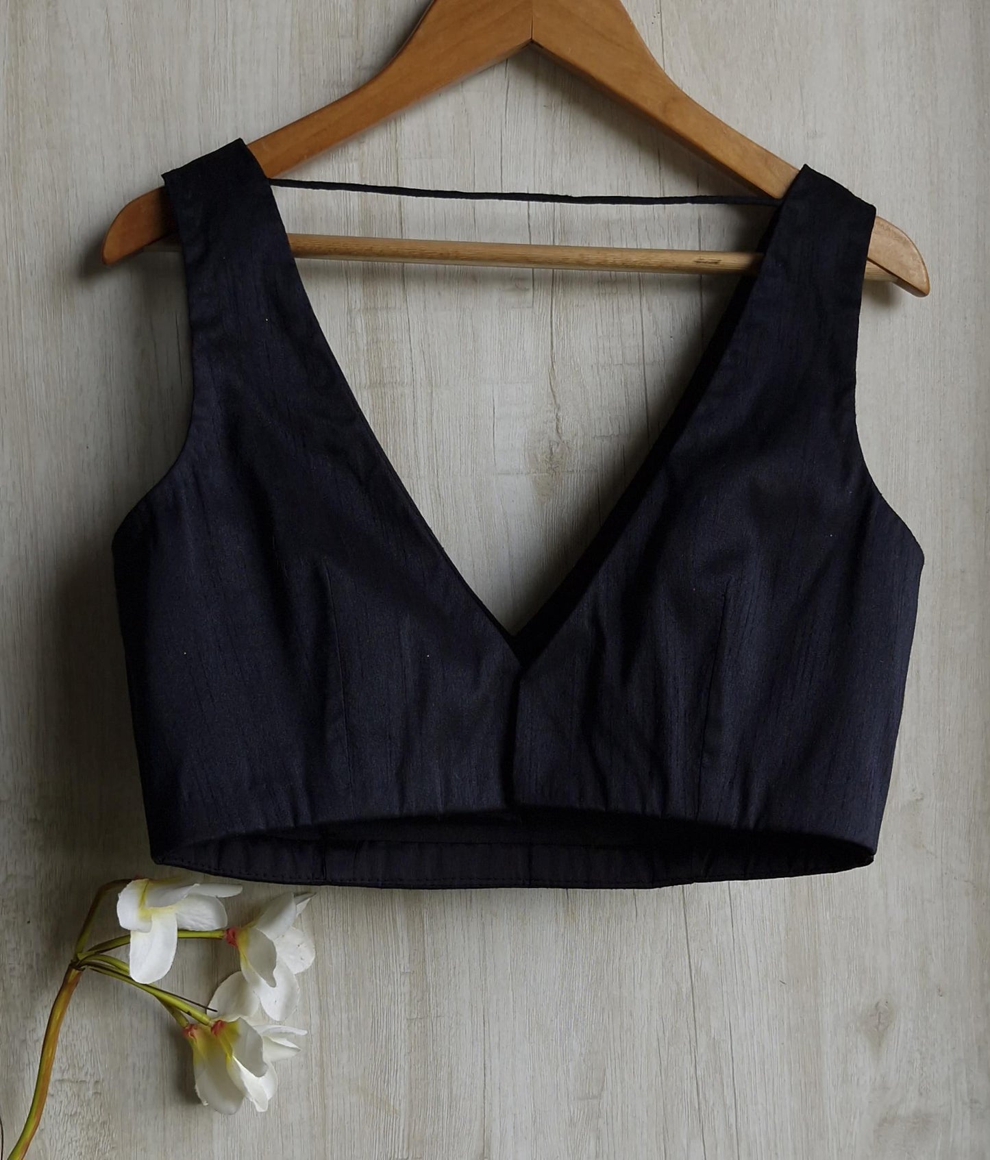 Raw Silk V Neck Solid Blouse DVBL_003