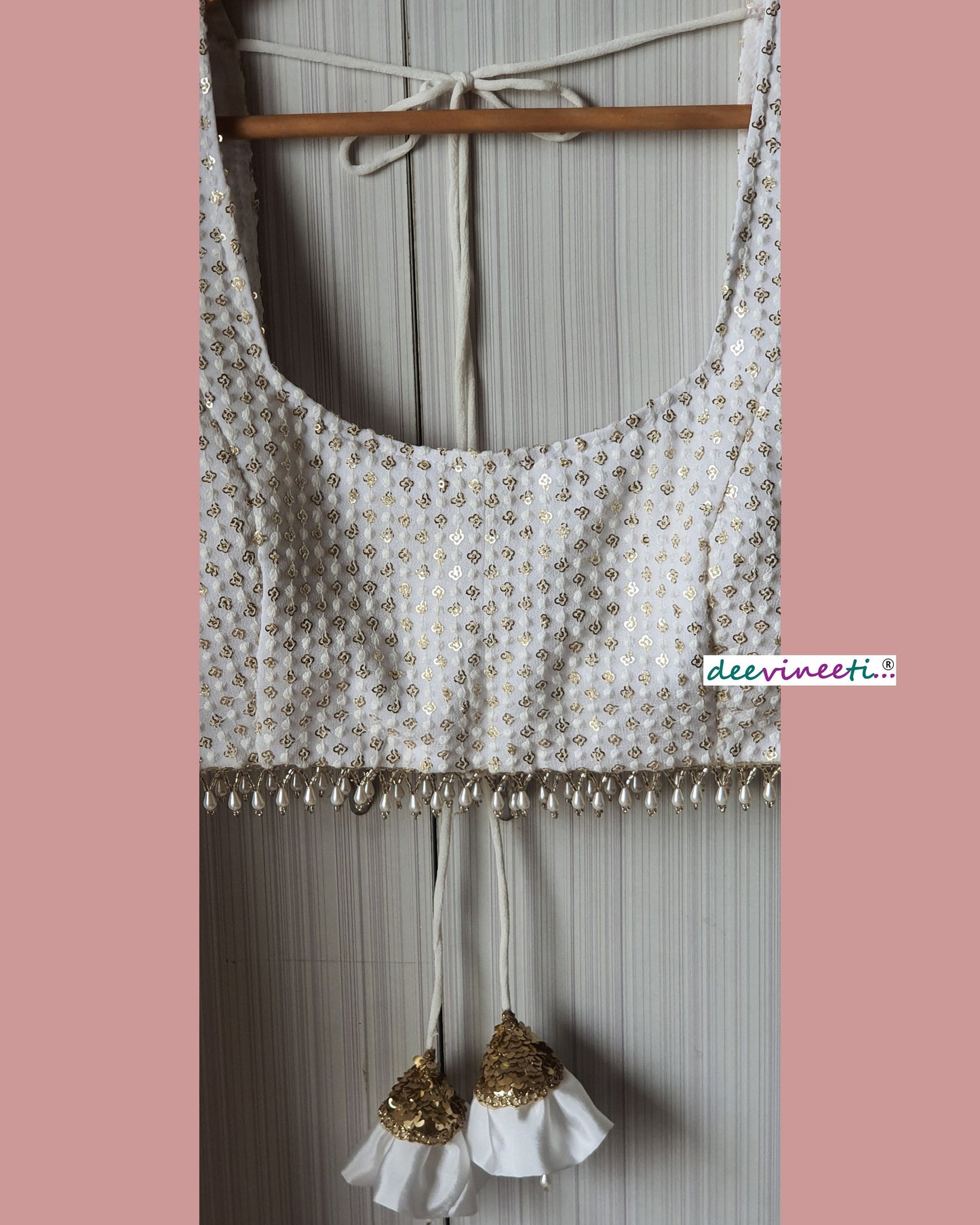 Thread Sequins Embroidered White Cap Sleeves Blouse DVBL_064