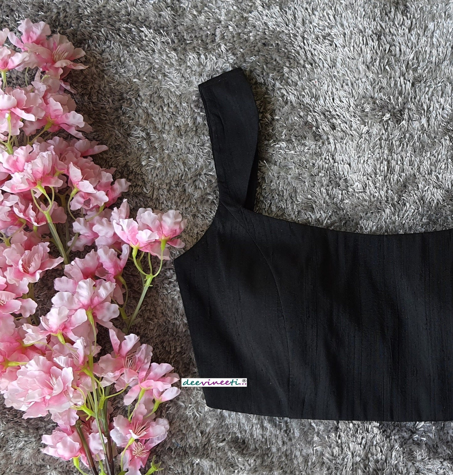 Black Pure Raw Silk Blouse DVBL_256