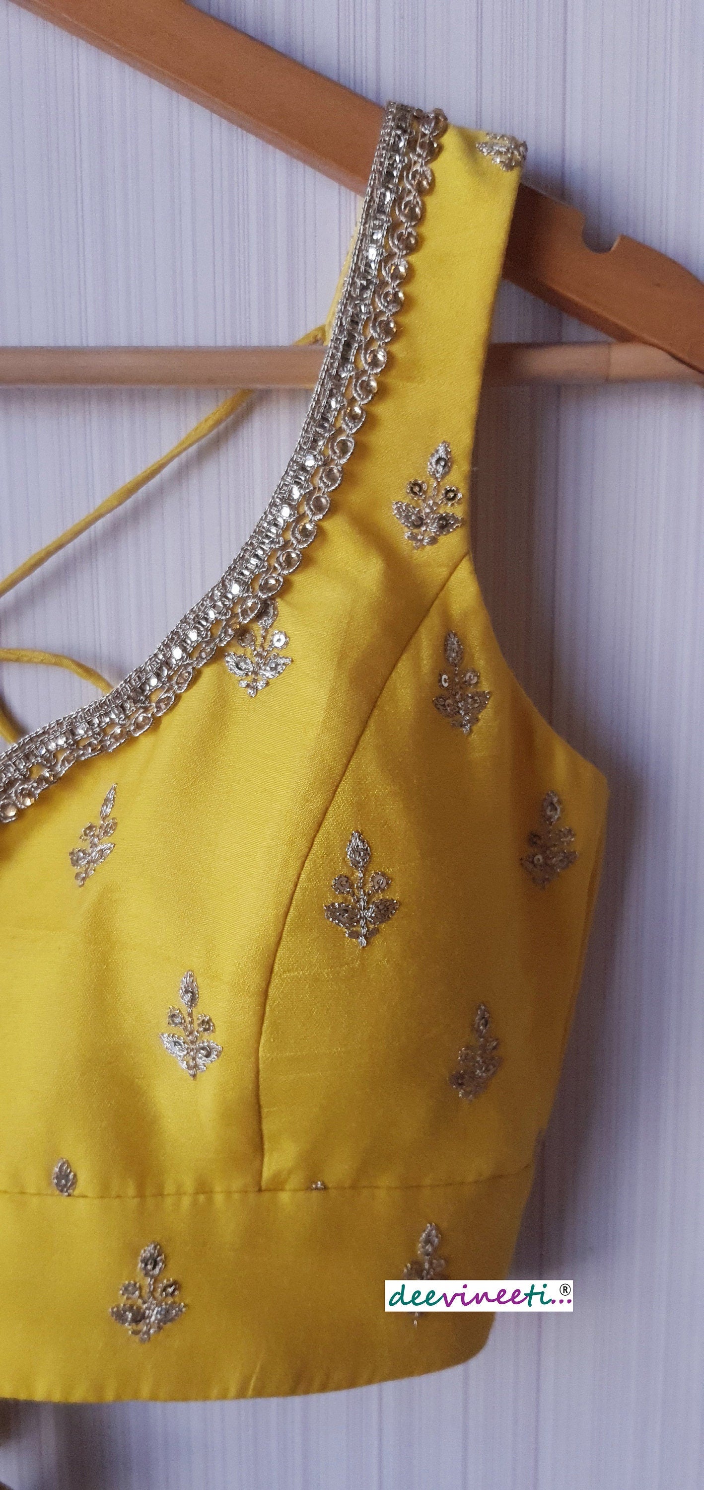 Yellow Embroidered Chanderi Deep Sweetheart Neck Blouse DVBL_141