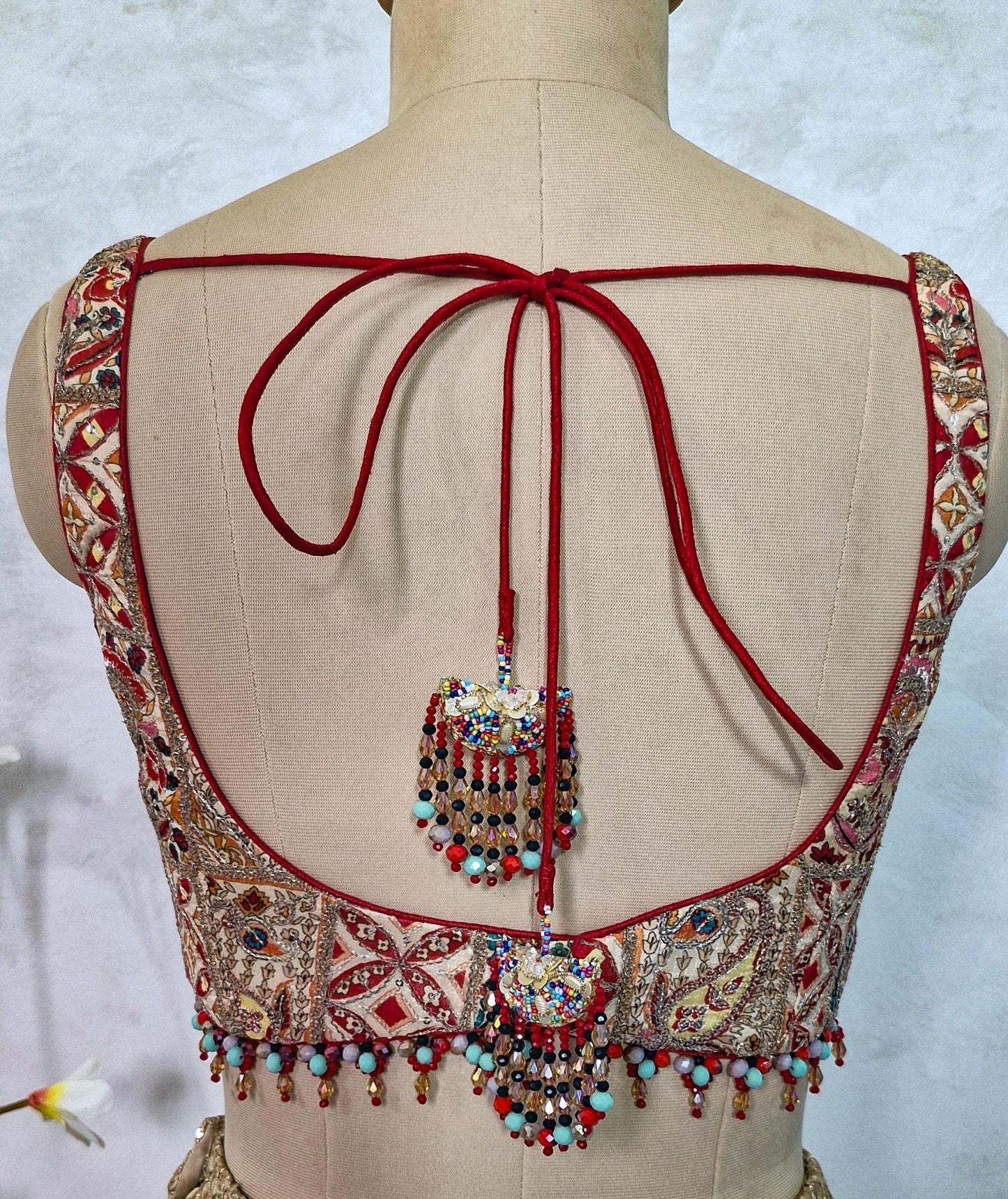 Embroidered Multicolor Chinon Deep Sweetheart Neck Blouse DVBL_434