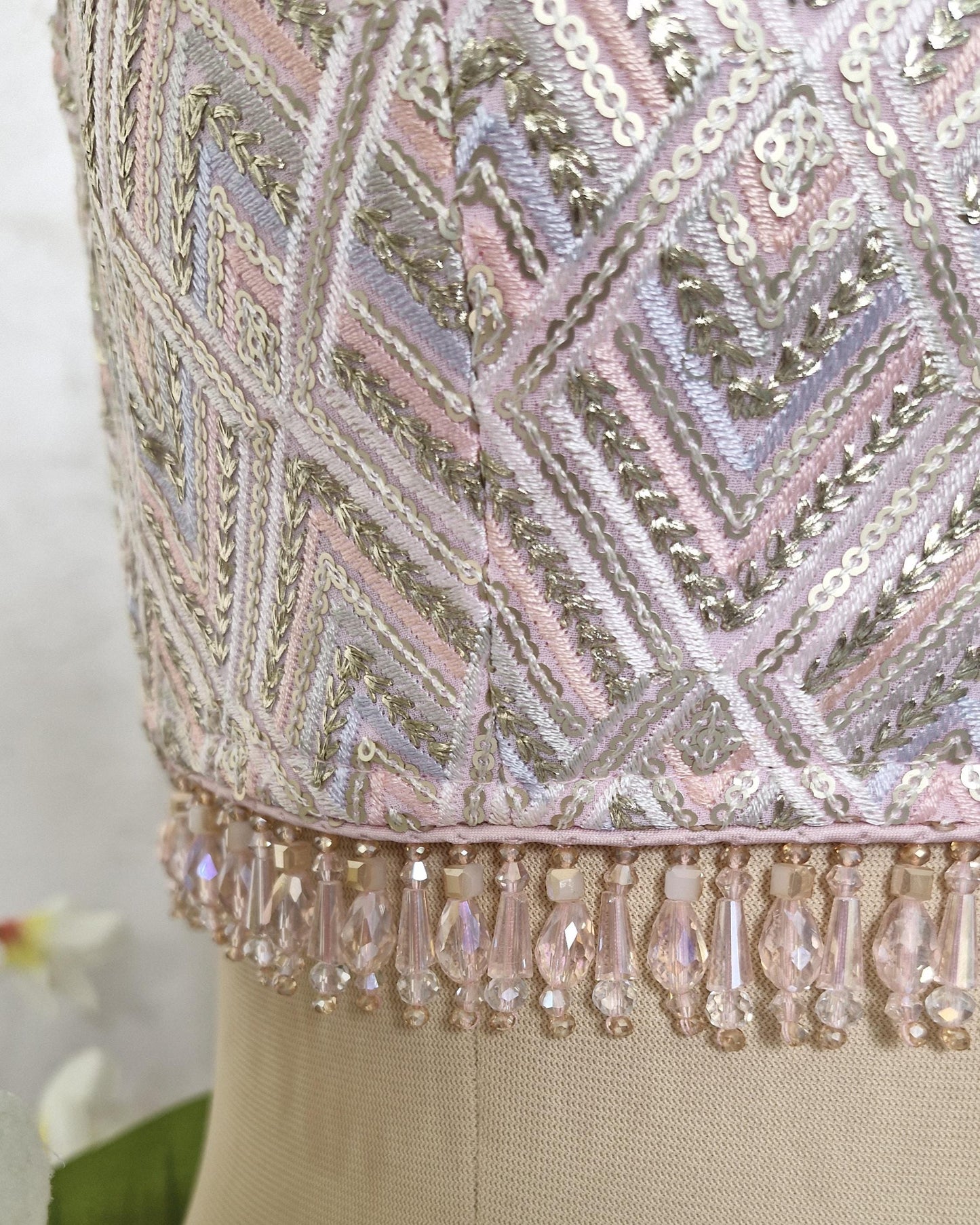 Pink Embroidered Semi Sweetheart Neck  Blouse DVBL_414