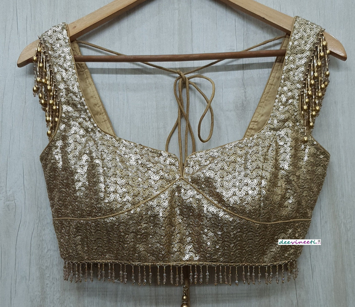 Gold Sequins Embroidered Sweetheart Neck Blouse DVBL_230