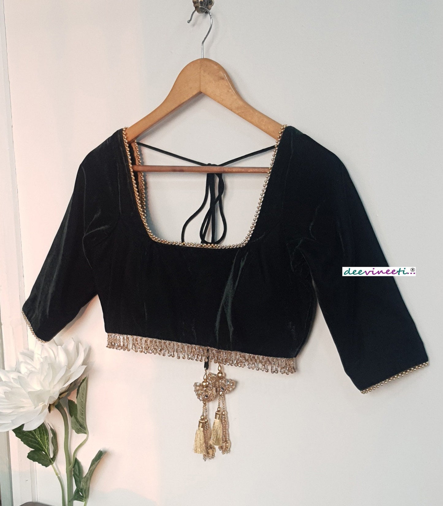 Dark Green Velvet Square Neck Blouse DVBL_328