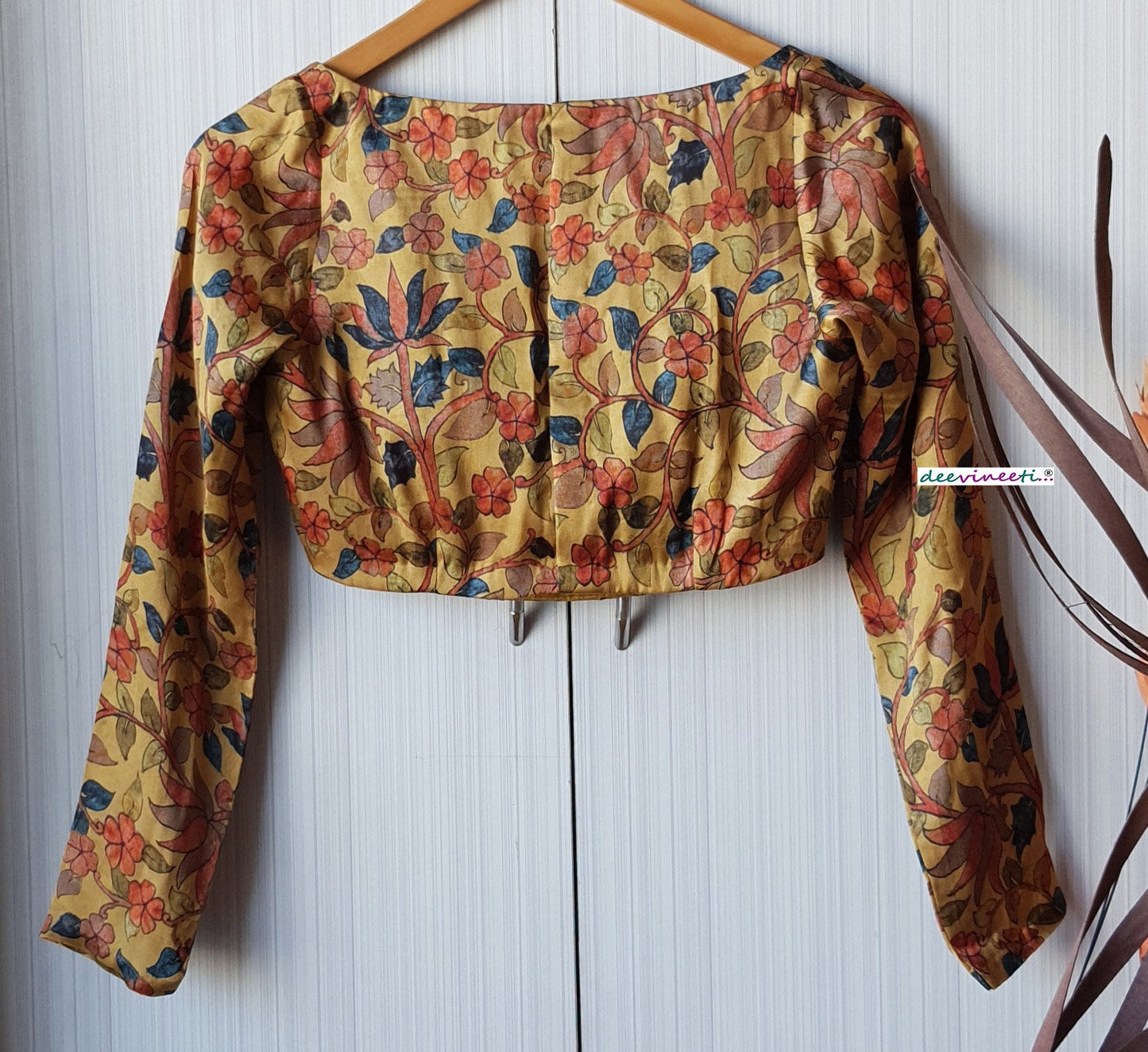 Medallion Yellow Printed Satin Silk Long Sleeves Blouse DVBL_226