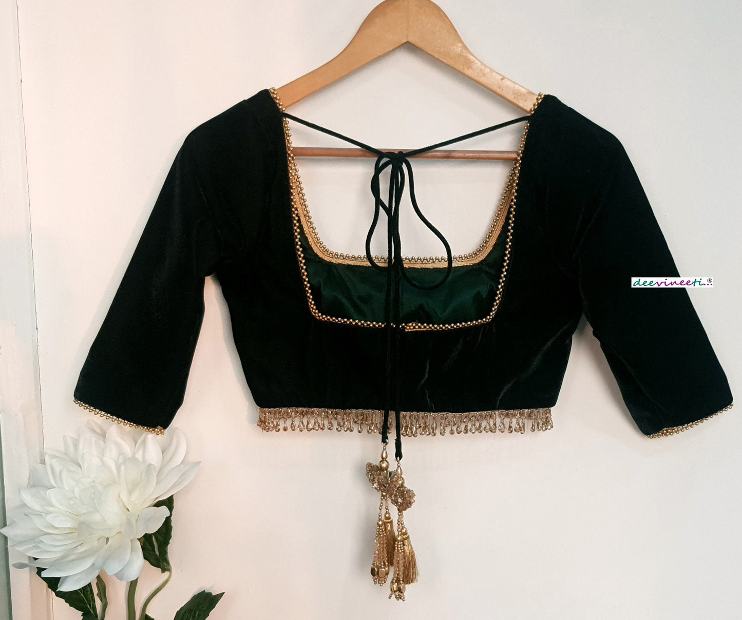 Dark Green Velvet Square Neck Blouse DVBL_328