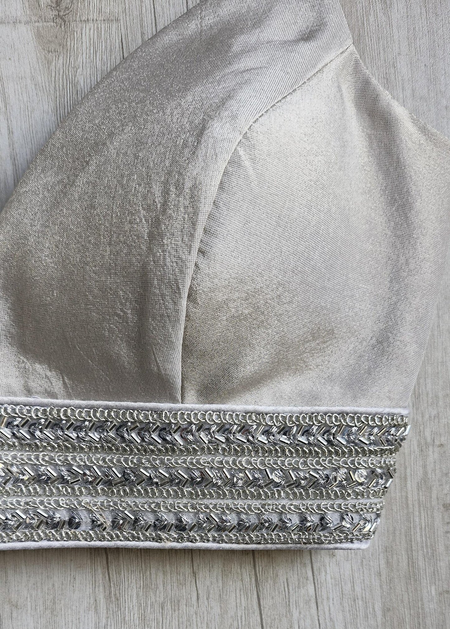Silver Tissue Silk Plunge Spaghetti Blouse DVBL_461