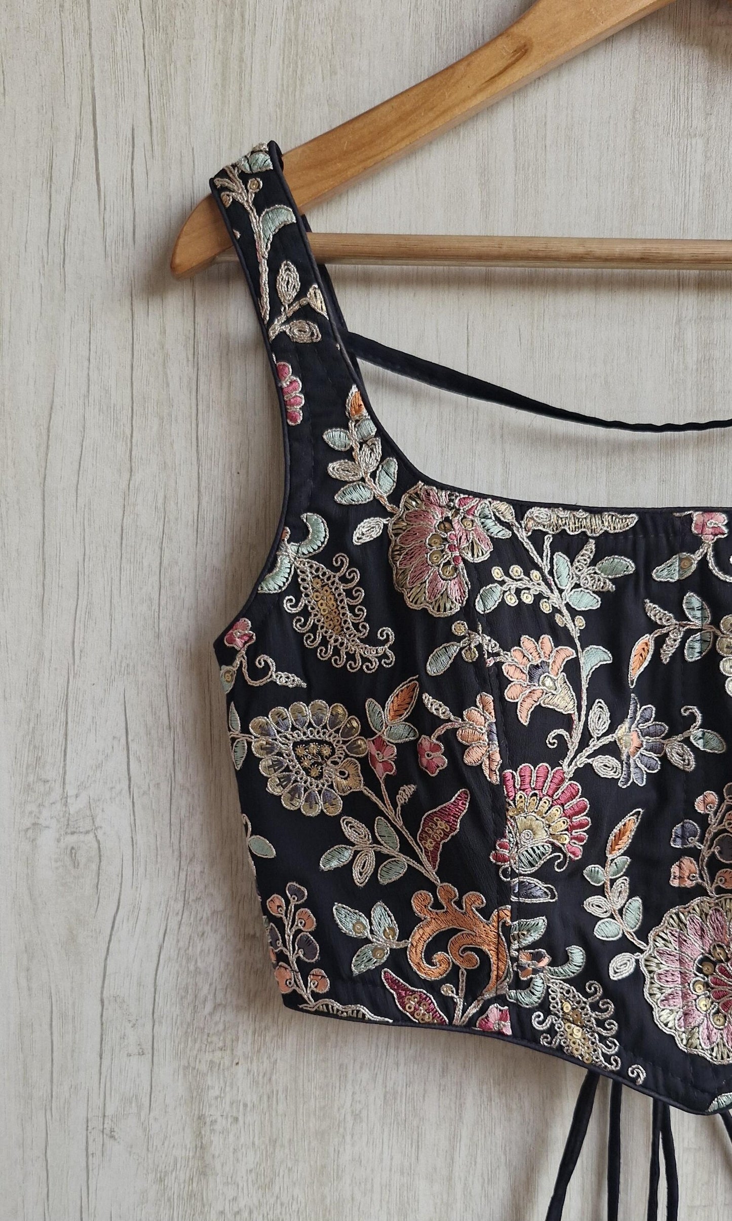 Embroidered Georgette Square Neck Corset Blouse DVCB_009