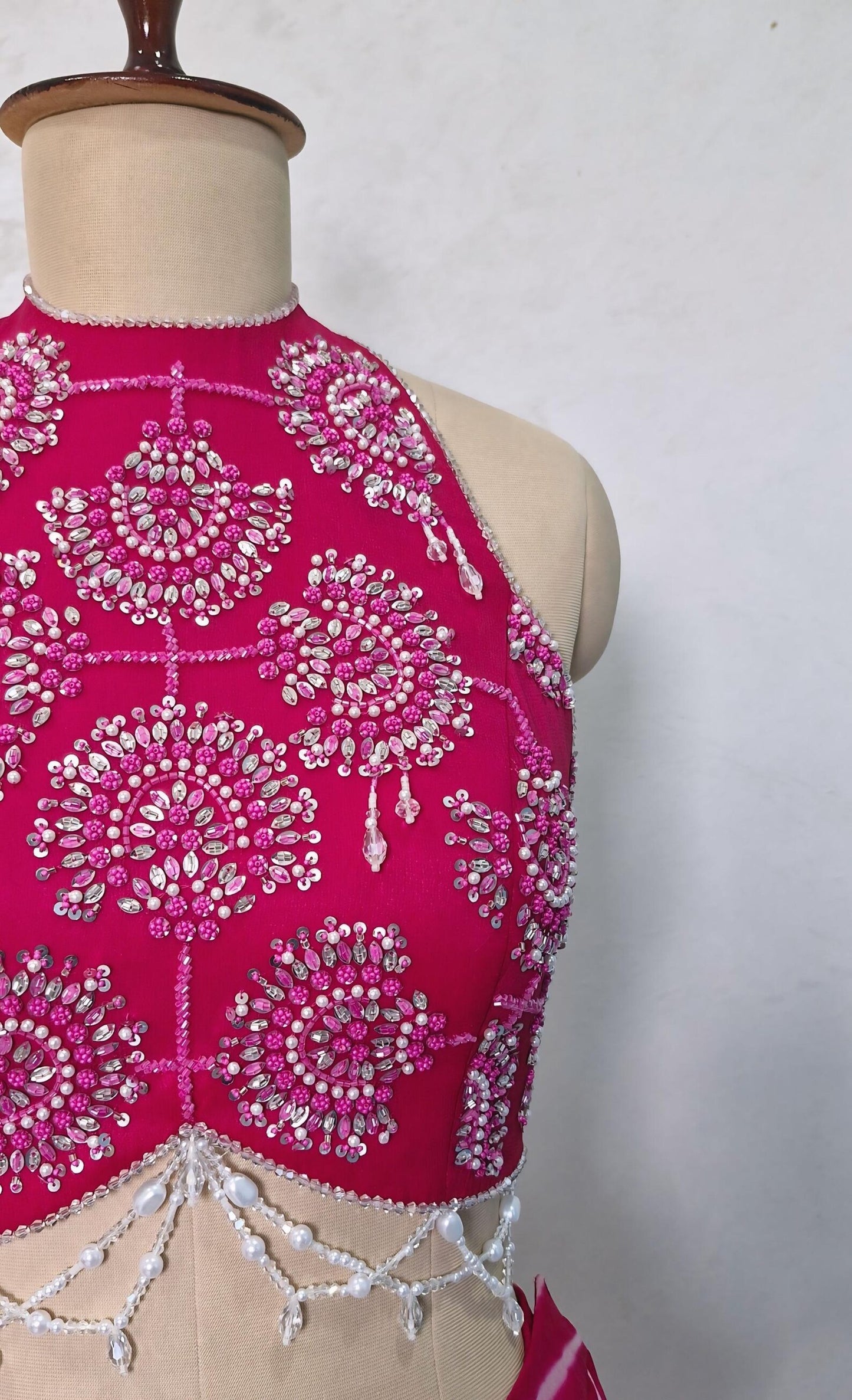 Beads & Sequins Hand Embroidered Rani Pink Georgette Blouse DVBL_463