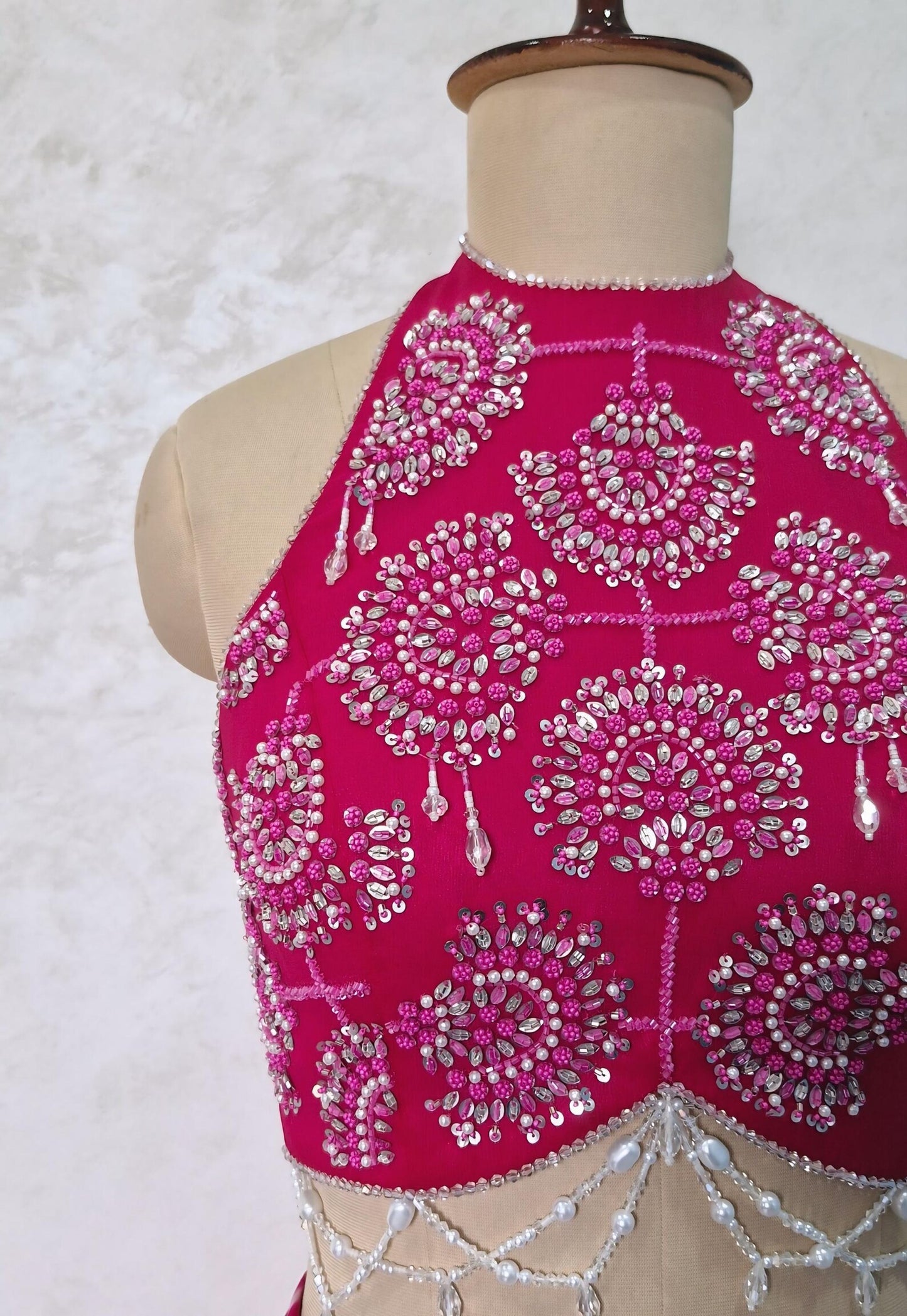Beads & Sequins Hand Embroidered Rani Pink Georgette Blouse DVBL_463