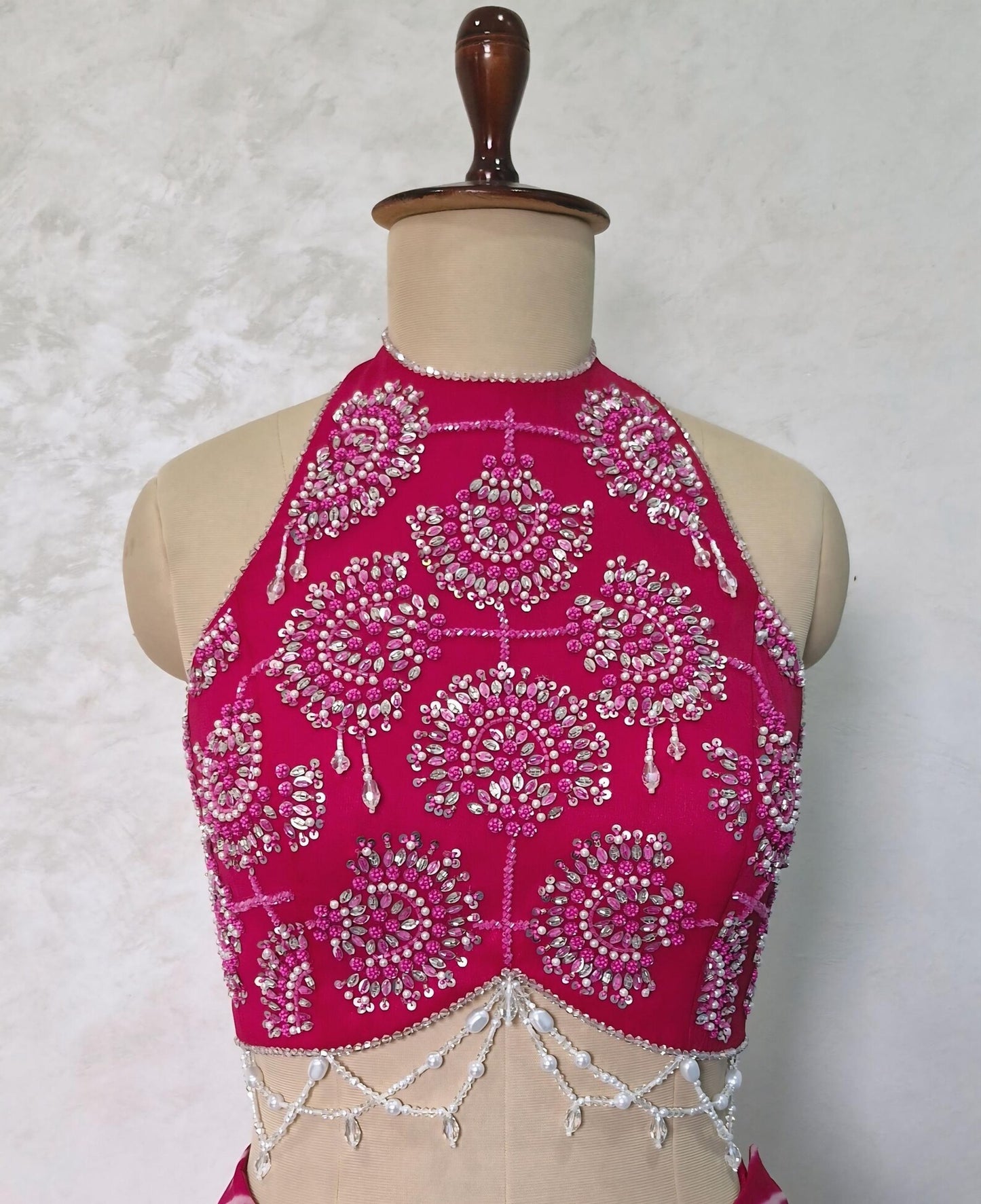 Beads & Sequins Hand Embroidered Rani Pink Georgette Blouse DVBL_463