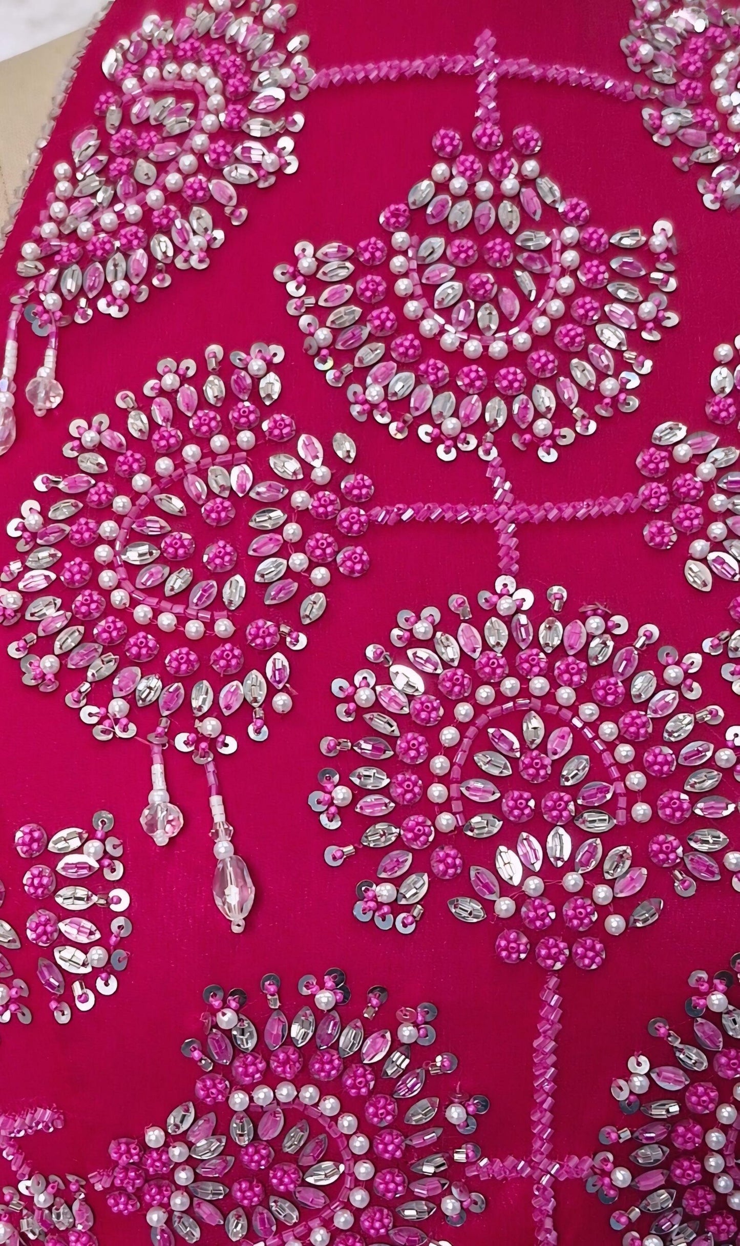 Beads & Sequins Hand Embroidered Rani Pink Georgette Blouse DVBL_463