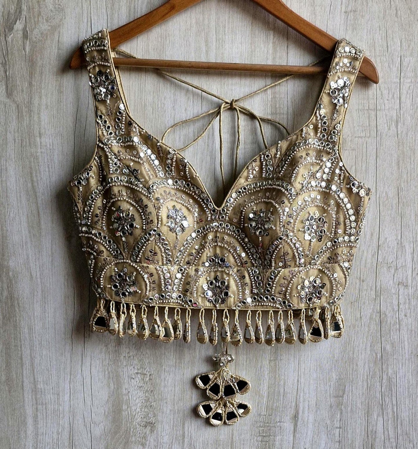 Embroidered Gold Bridal Deep Sweetheart Neck Blouse DVBL_464