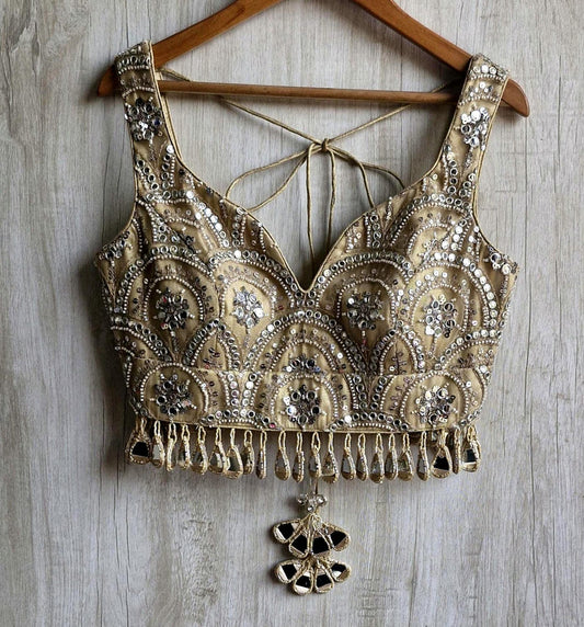 Embroidered Gold Bridal Deep Sweetheart Neck Blouse DVBL_464