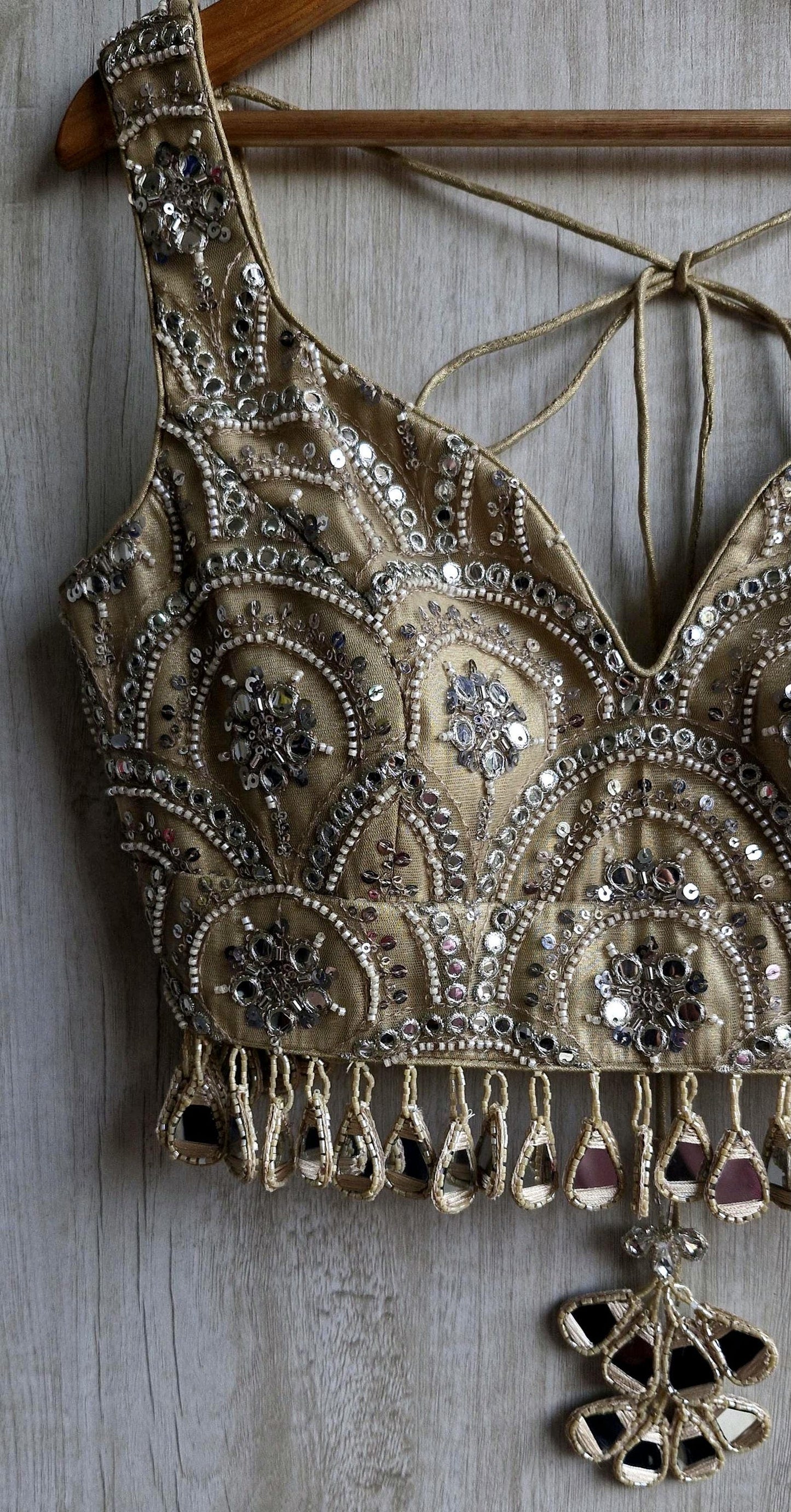 Embroidered Gold Bridal Deep Sweetheart Neck Blouse DVBL_464
