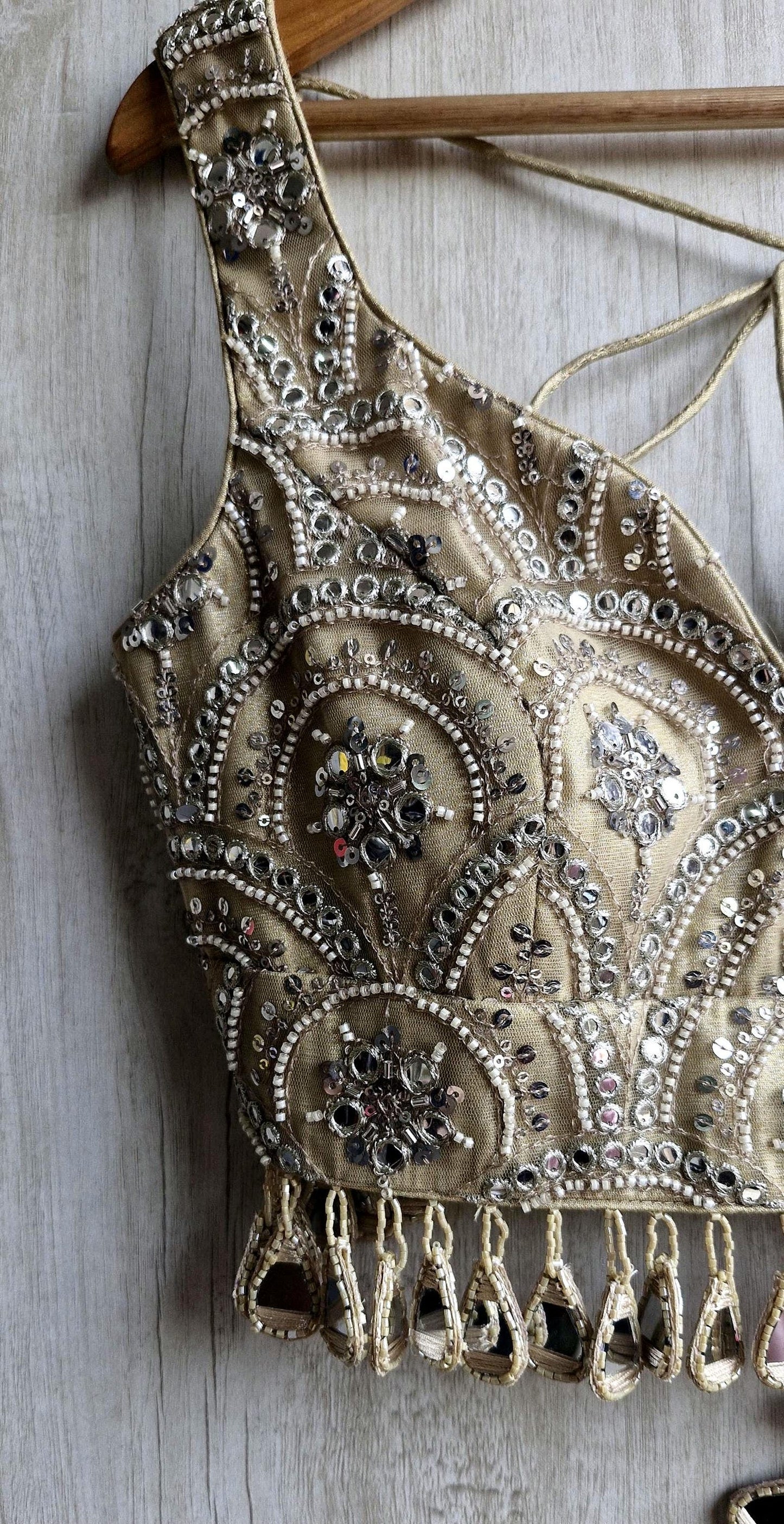 Embroidered Gold Bridal Deep Sweetheart Neck Blouse DVBL_464