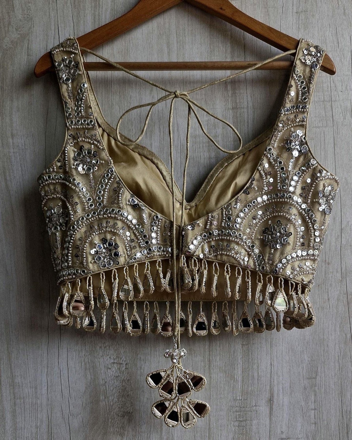 Embroidered Gold Bridal Deep Sweetheart Neck Blouse DVBL_464