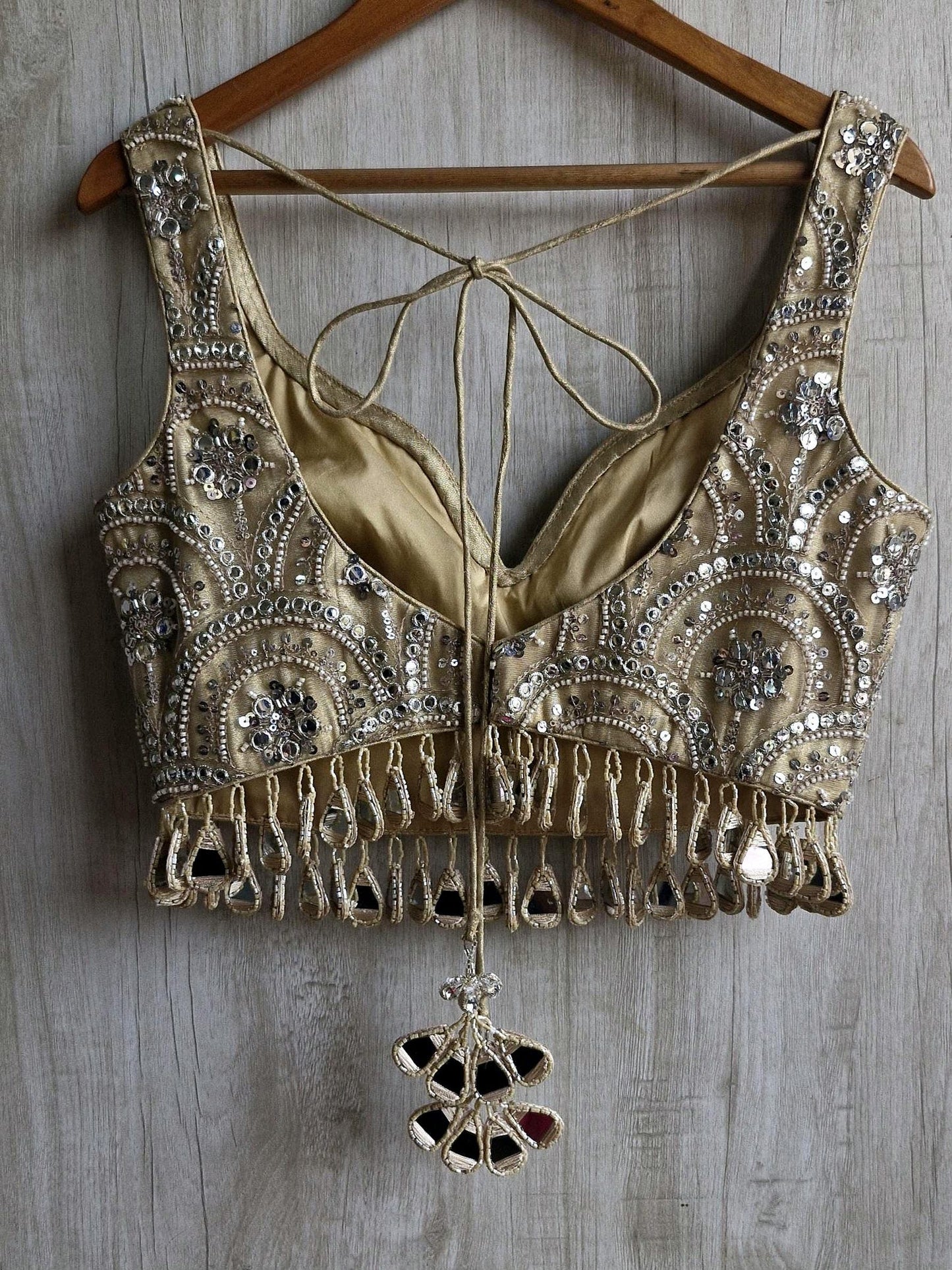 Embroidered Gold Bridal Deep Sweetheart Neck Blouse DVBL_464