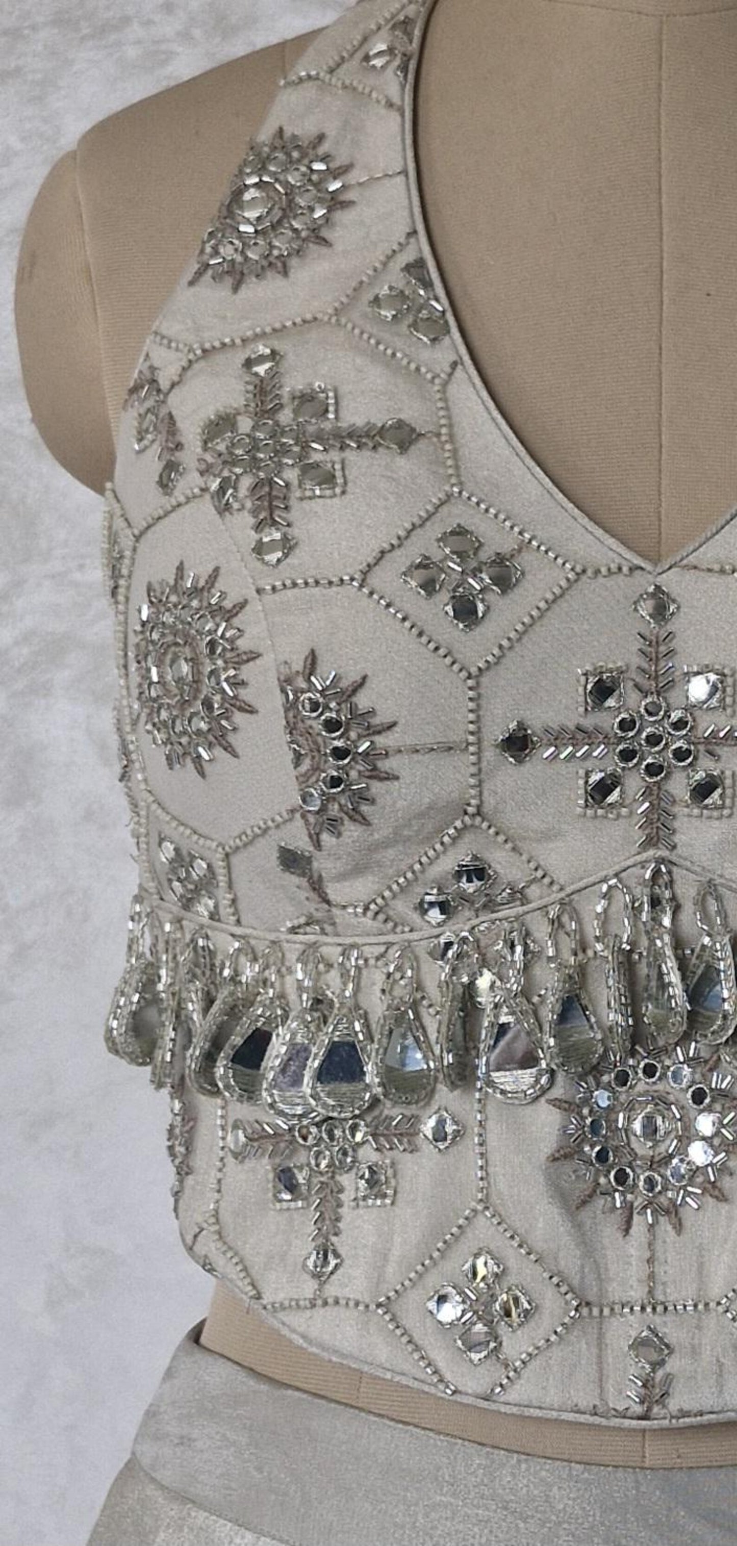 Embroidered Silver Net Corset Blouse DVCB_010