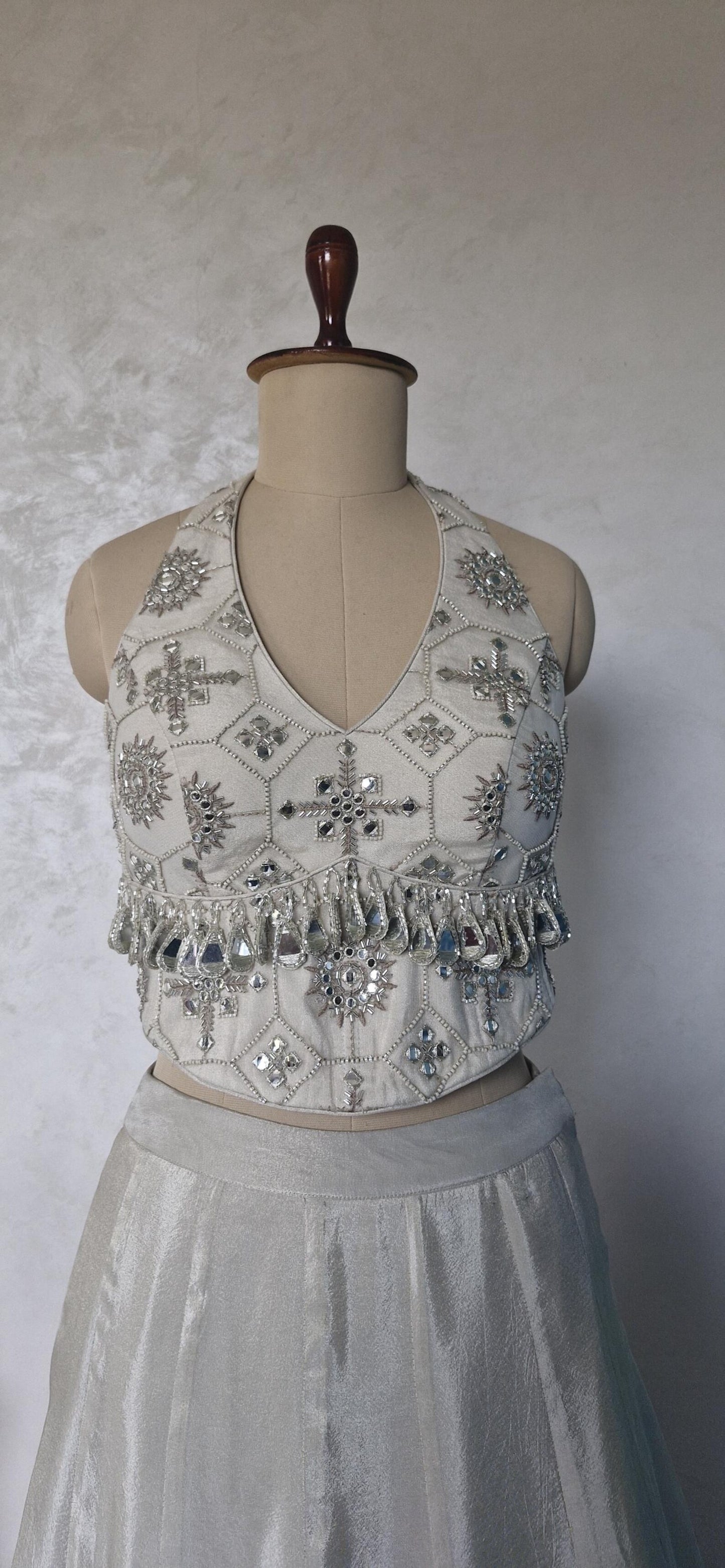 Embroidered Silver Net Corset Blouse DVCB_010