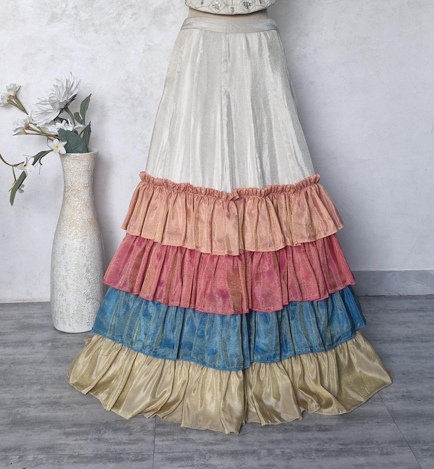 Silver Sand Embroidered Corset Tissue Silk Skirt Festive DVMTD_0280