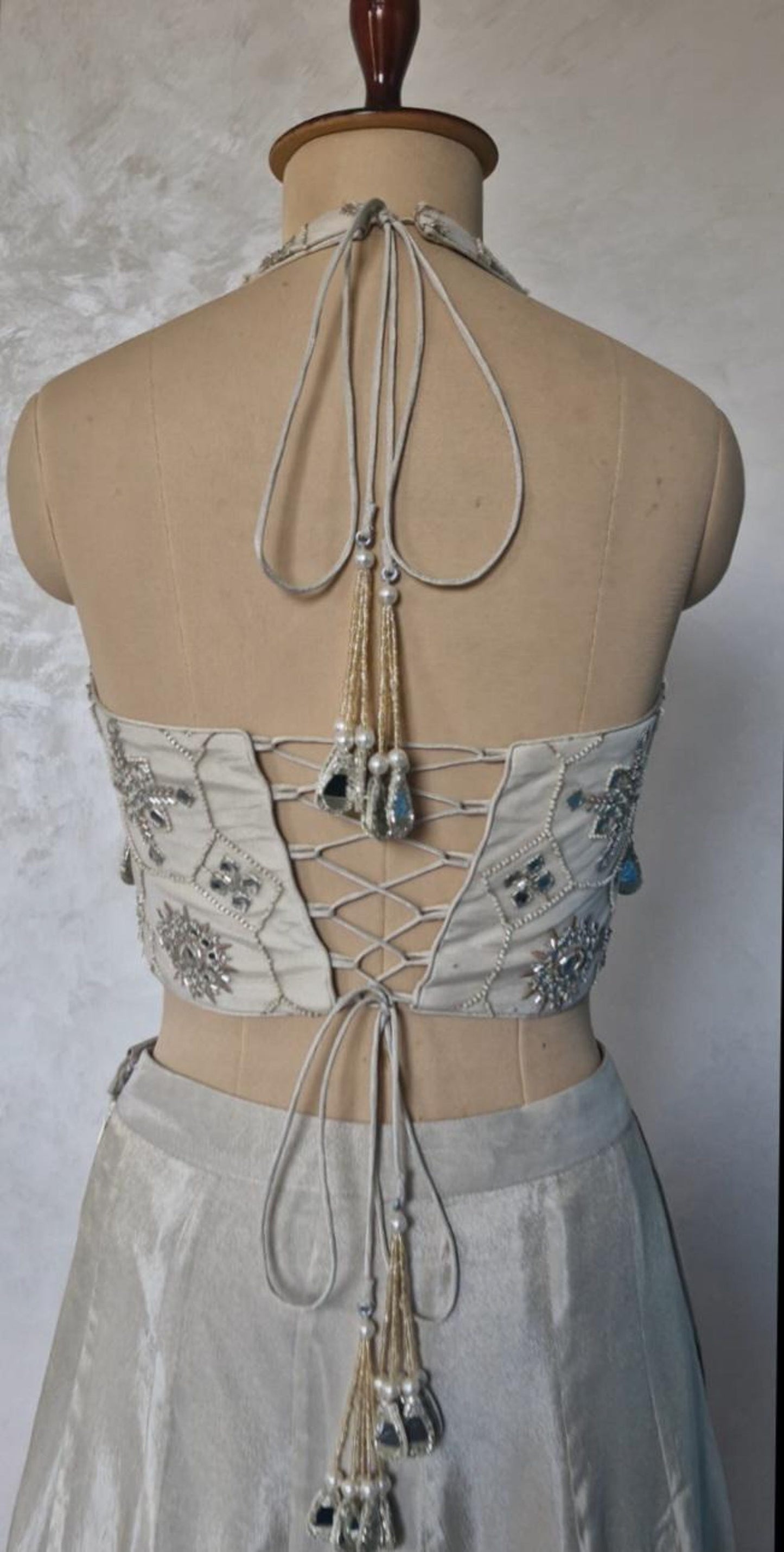 Silver Sand Embroidered Corset Tissue Silk Skirt Festive DVMTD_0280