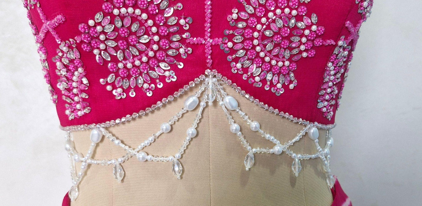 Beads & Sequins Hand Embroidered Rani Pink Georgette Blouse DVBL_463