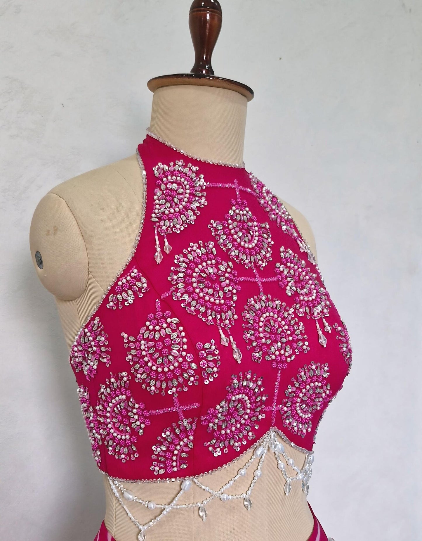 Beads & Sequins Hand Embroidered Rani Pink Georgette Blouse DVBL_463