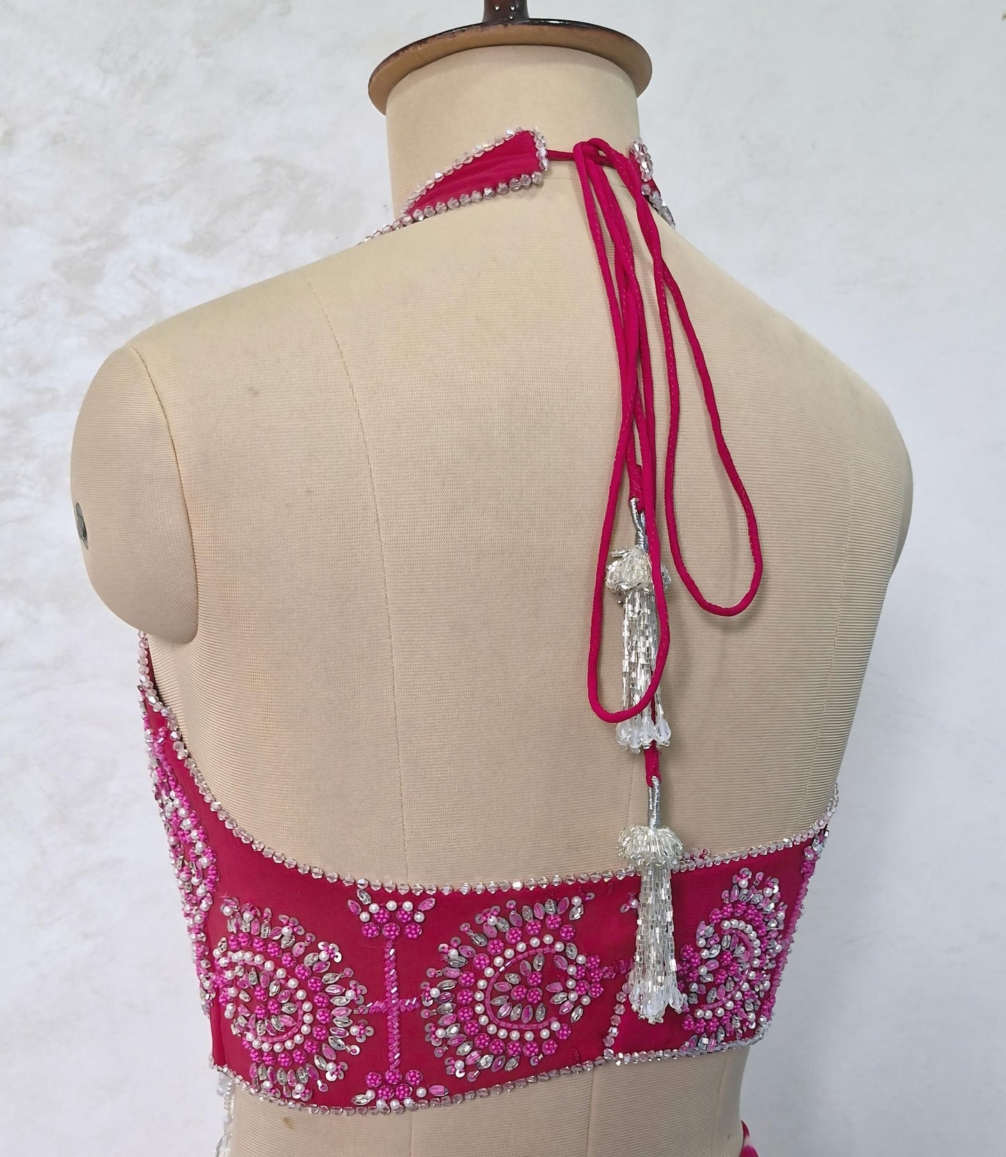 Beads & Sequins Hand Embroidered Rani Pink Georgette Blouse DVBL_463