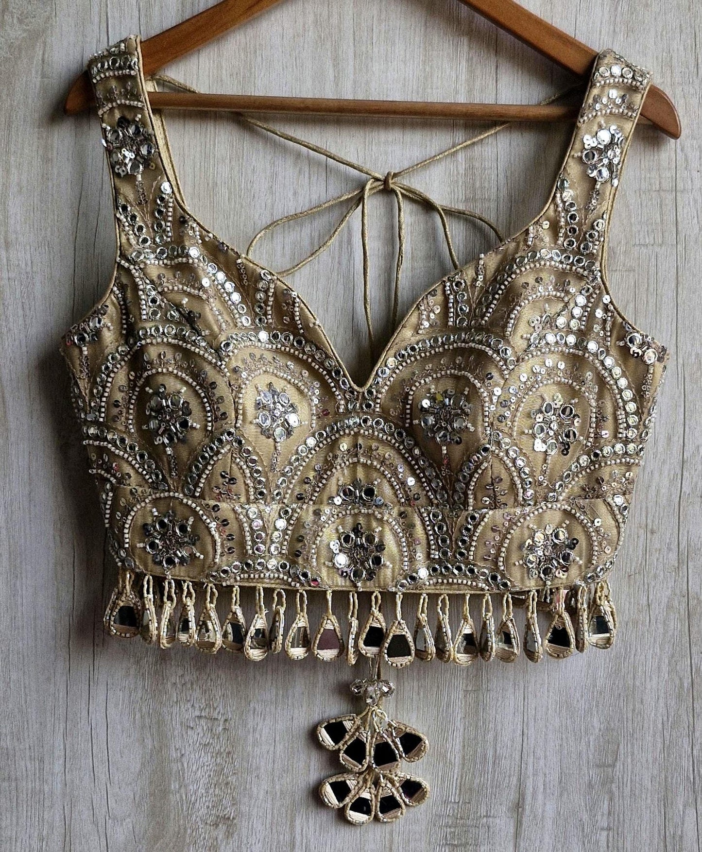 Embroidered Gold Bridal Deep Sweetheart Neck Blouse DVBL_464