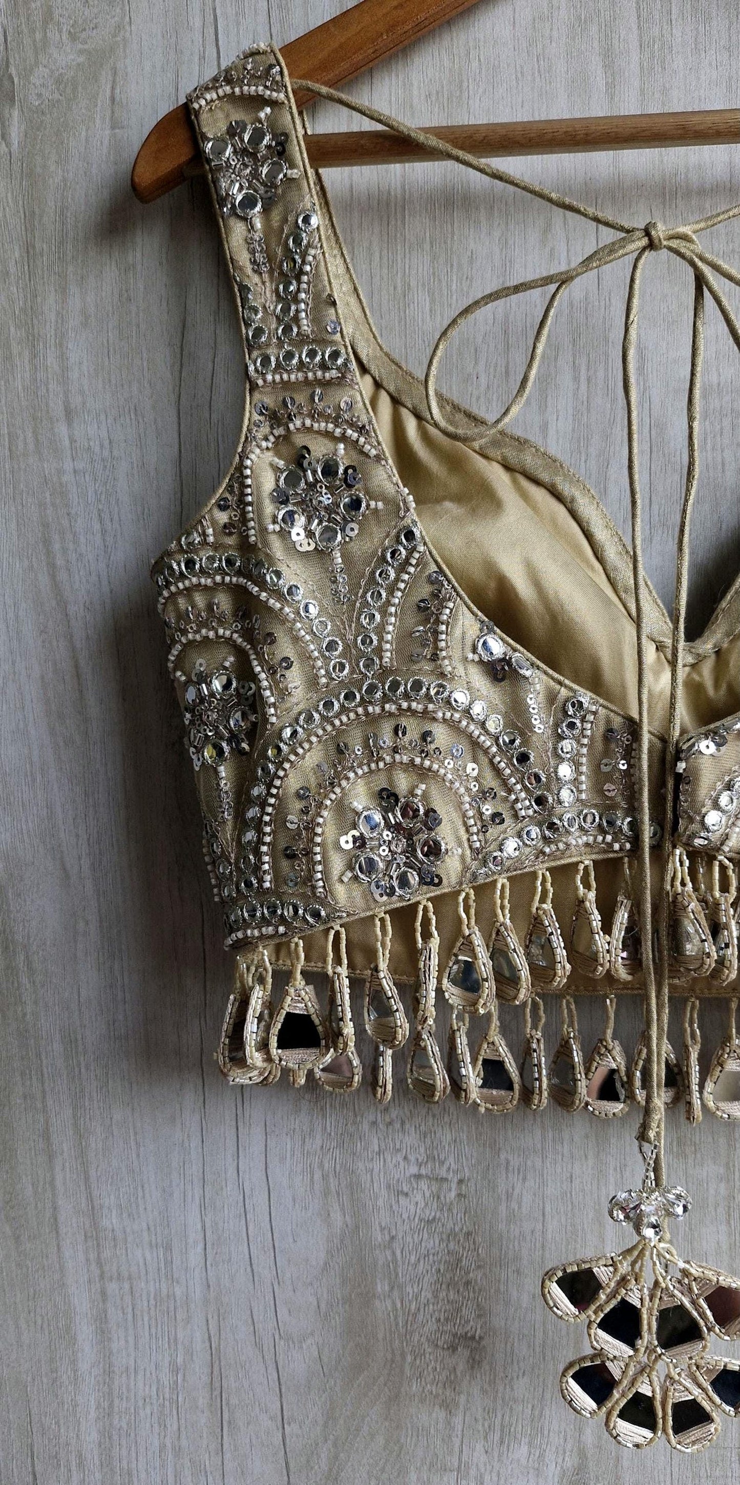 Embroidered Gold Bridal Deep Sweetheart Neck Blouse DVBL_464