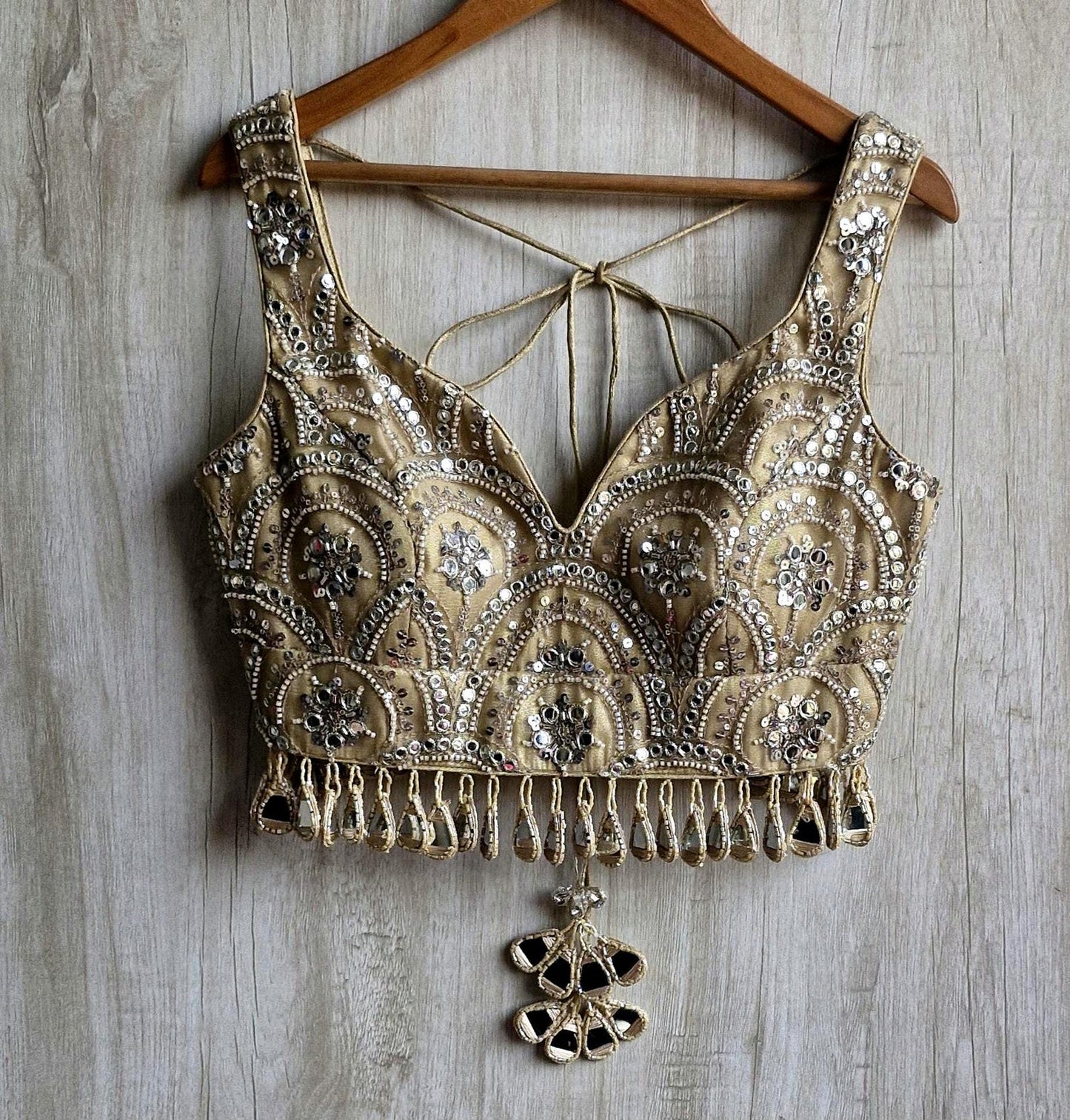 Embroidered Gold Bridal Deep Sweetheart Neck Blouse DVBL_464