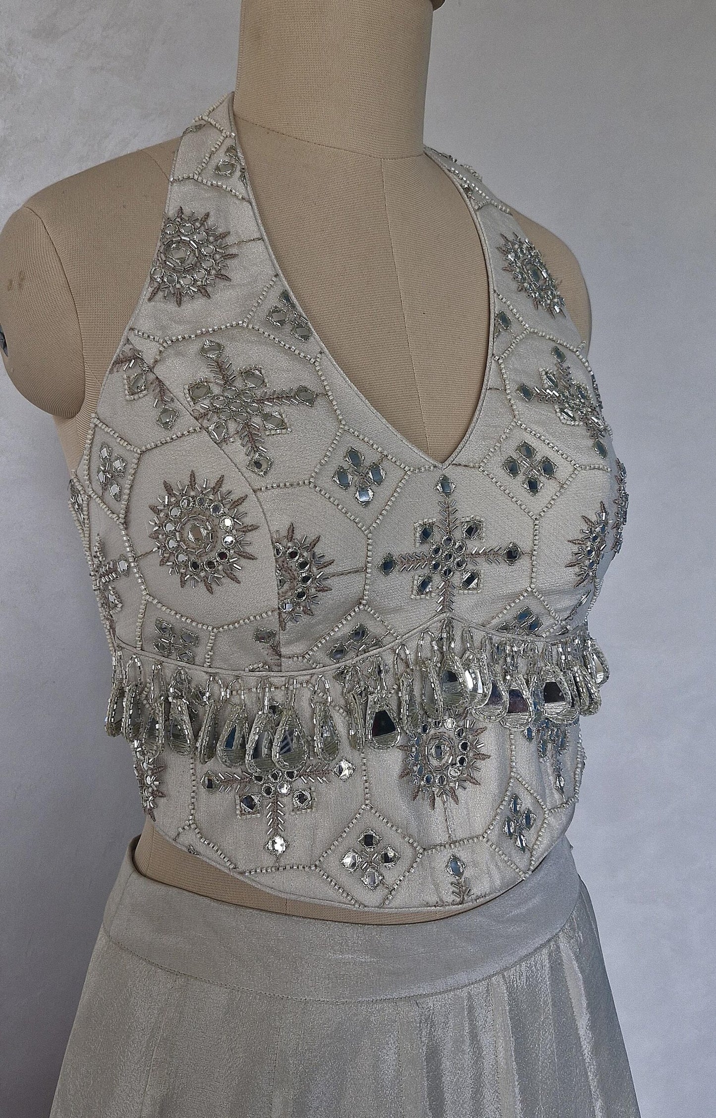 Embroidered Silver Net Corset Blouse DVCB_010