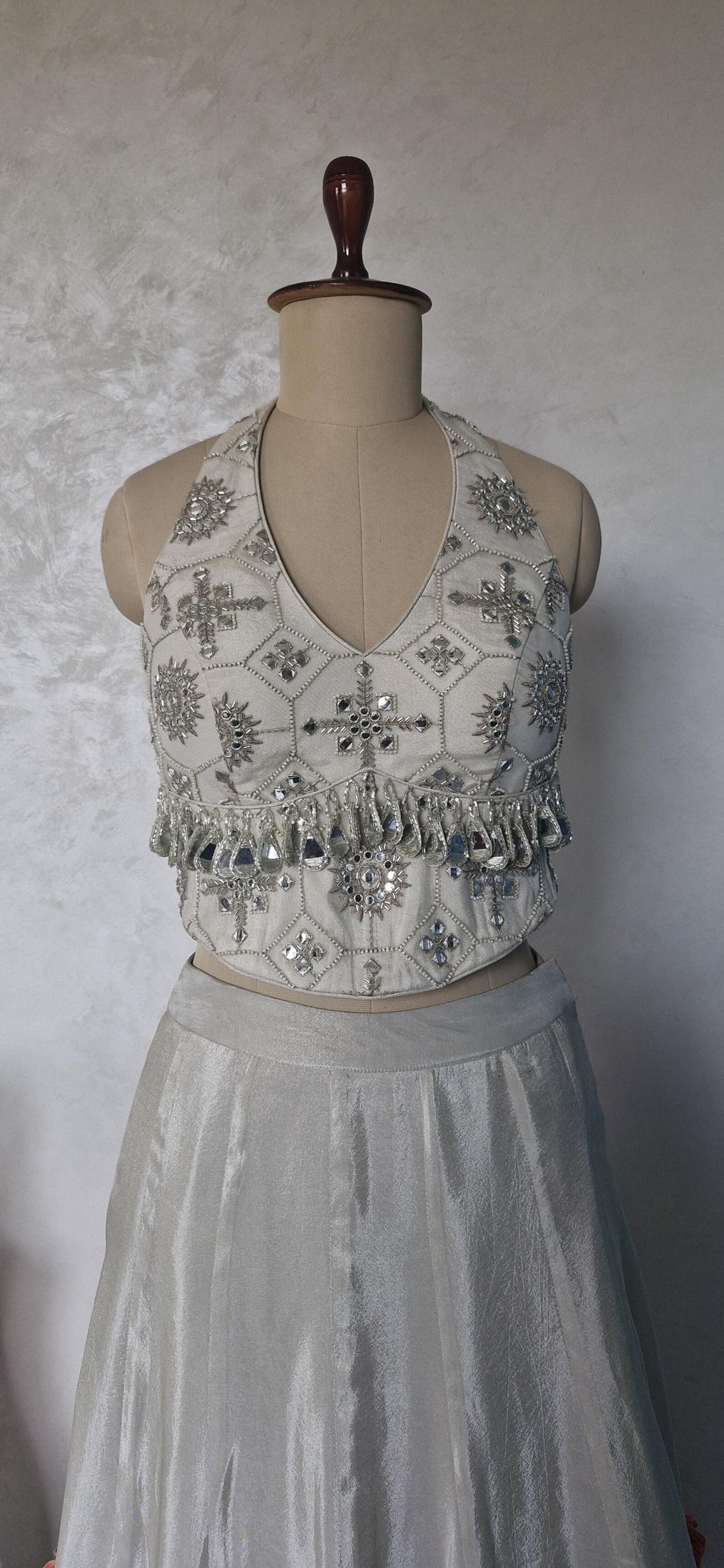 Embroidered Silver Net Corset Blouse DVCB_010