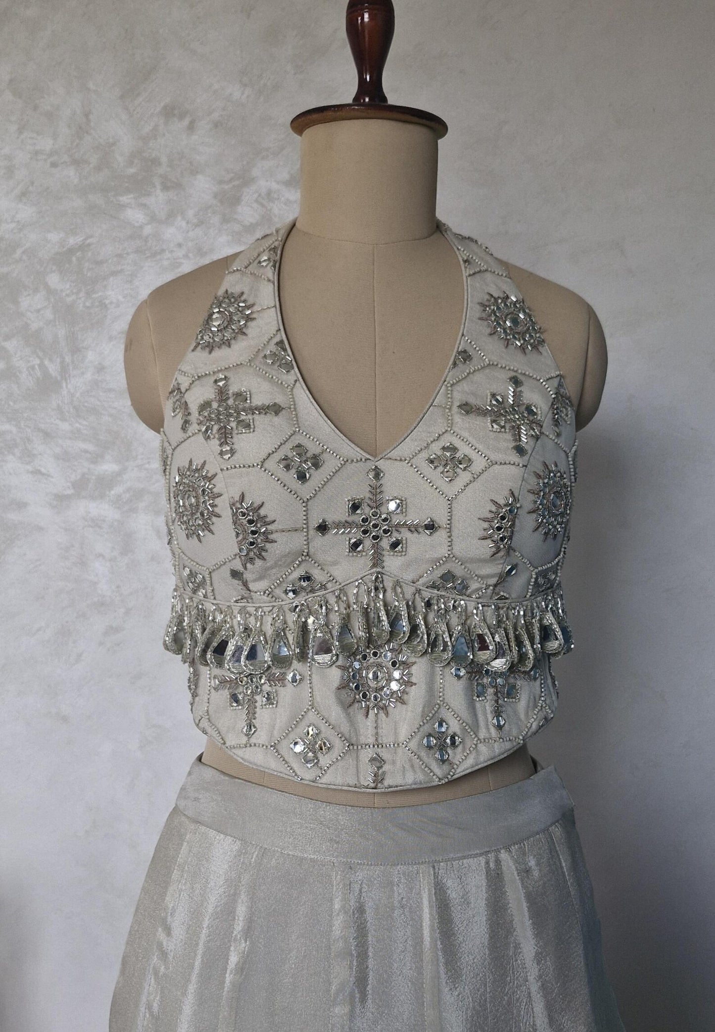 Embroidered Silver Net Corset Blouse DVCB_010