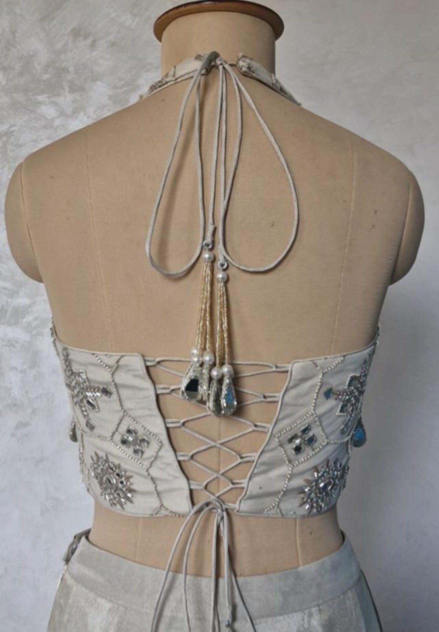 Embroidered Silver Net Corset Blouse DVCB_010