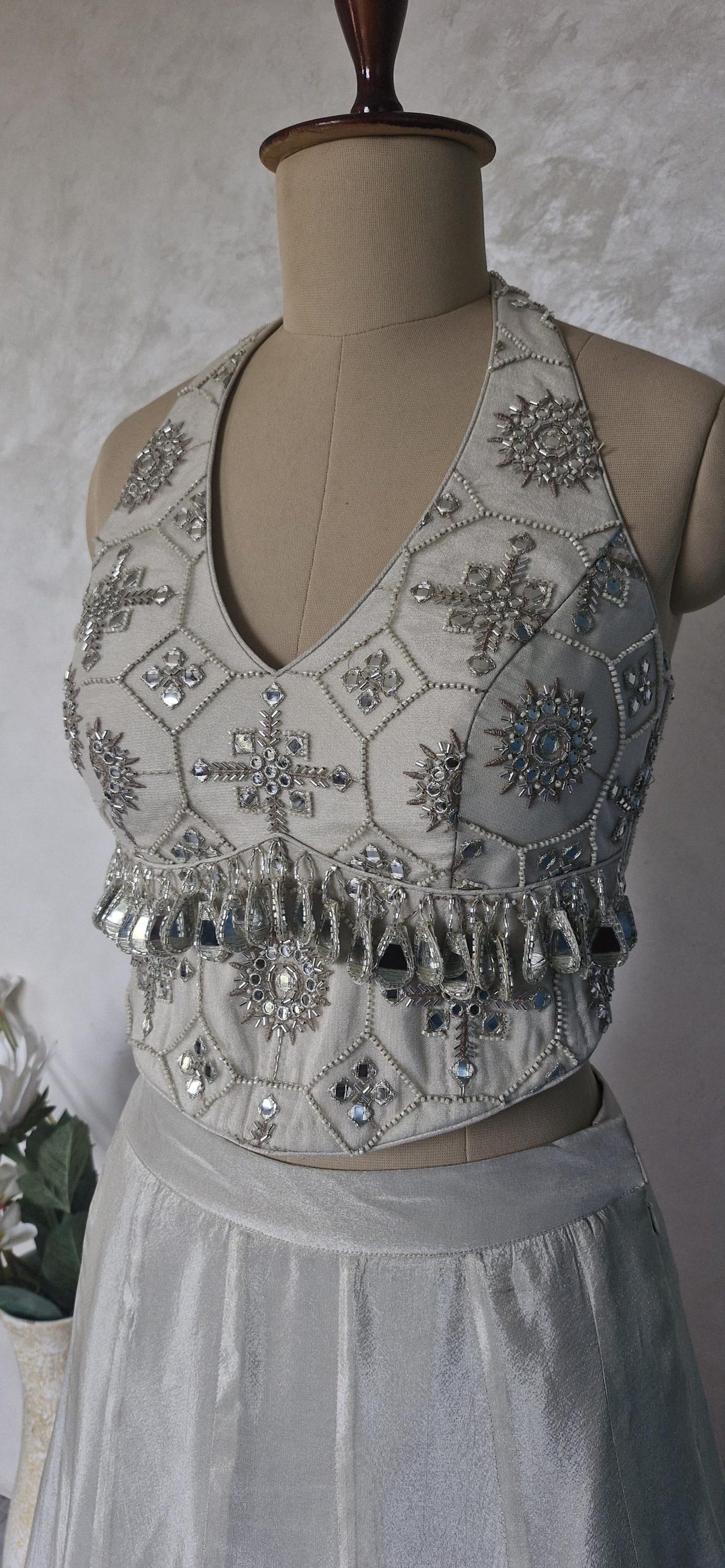 Silver Sand Embroidered Corset Tissue Silk Skirt Festive DVMTD_0280