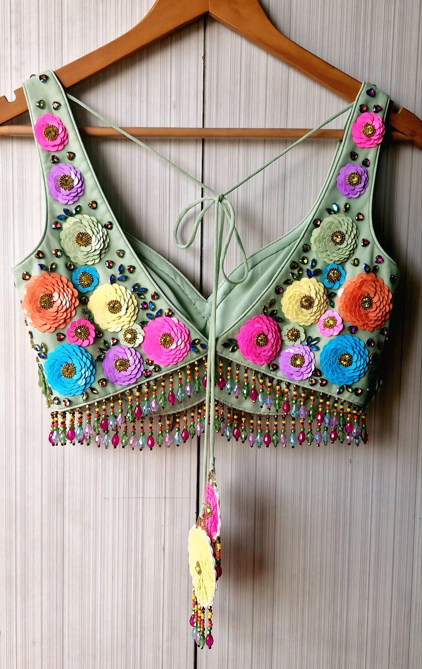 Hand Embroidered Mint Green Net Lehenga Set- Wedding Dress Mehendi Lehenga DVMTD_0300