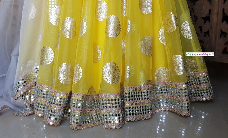 Yellow Organza Lehenga Choli with Gold Foil Print DVMTD_0207