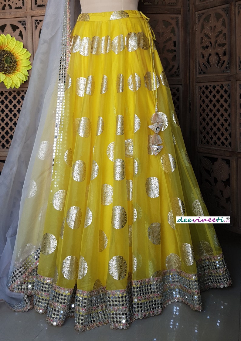Yellow Organza Lehenga Choli with Gold Foil Print DVMTD_0207