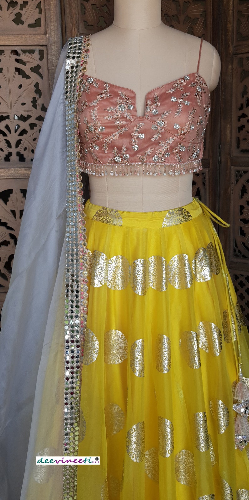 Yellow Organza Lehenga Choli with Gold Foil Print DVMTD_0207